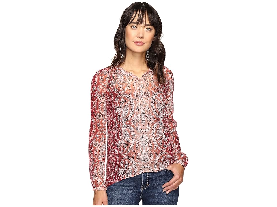 

Lucky Brand Sheer Print Blouse (Orange Multi) Women's Blouse