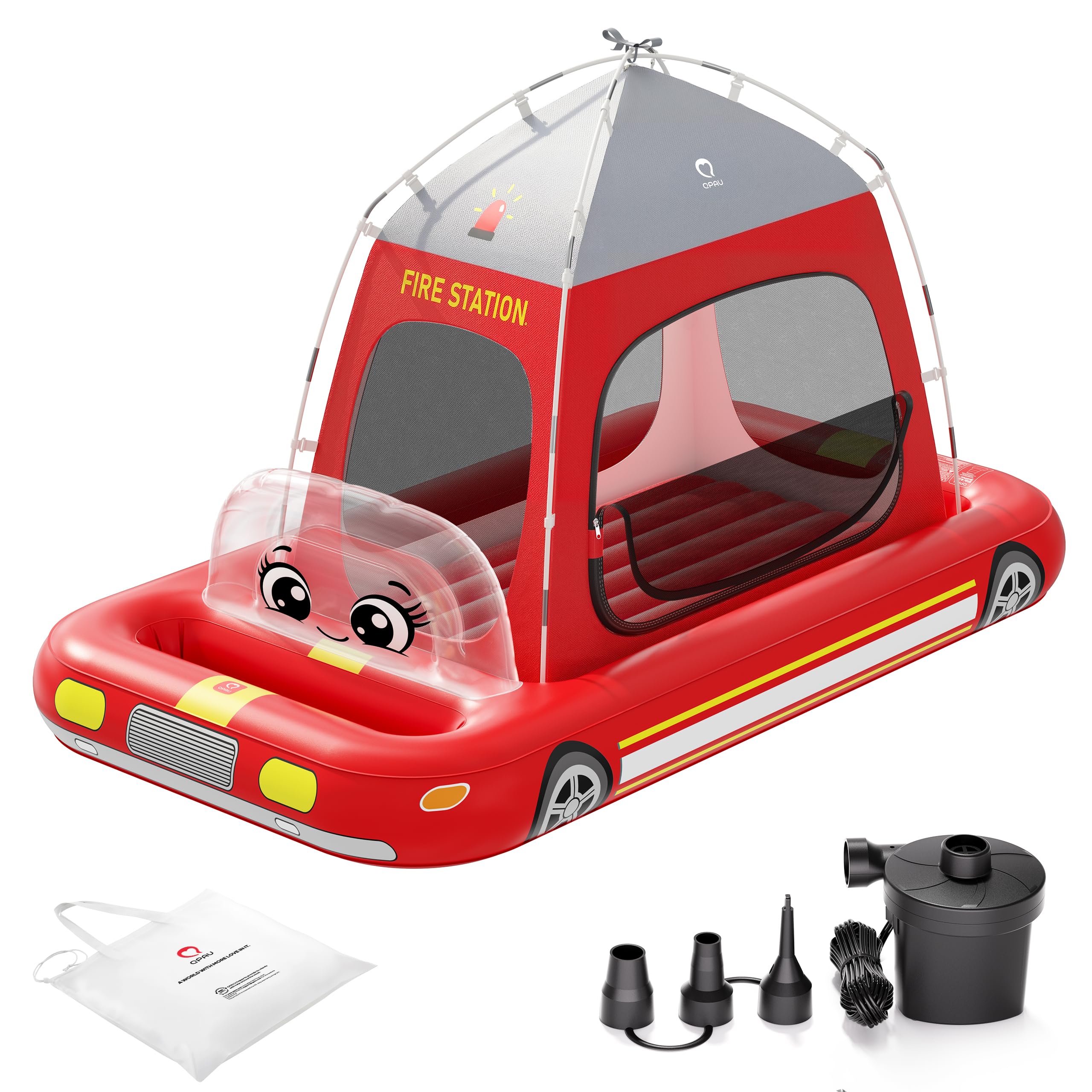 QPAU Inflatable Toddler Travel Bed with Tent Truck Red