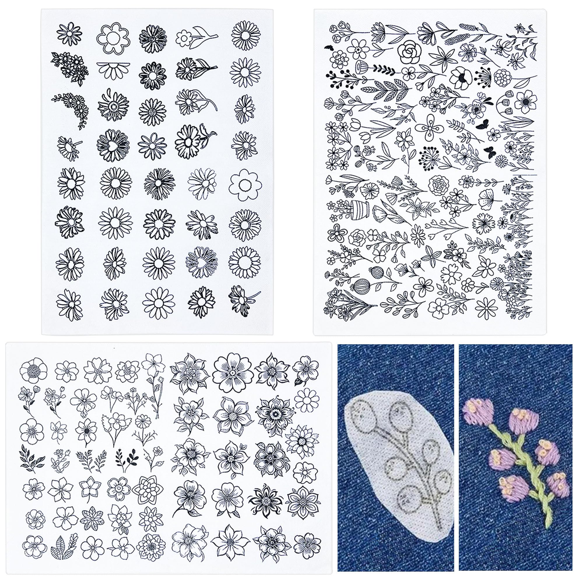 Papier à broder avec motifs floraux stabilisateurs hydrosolubles adhésifs couture main