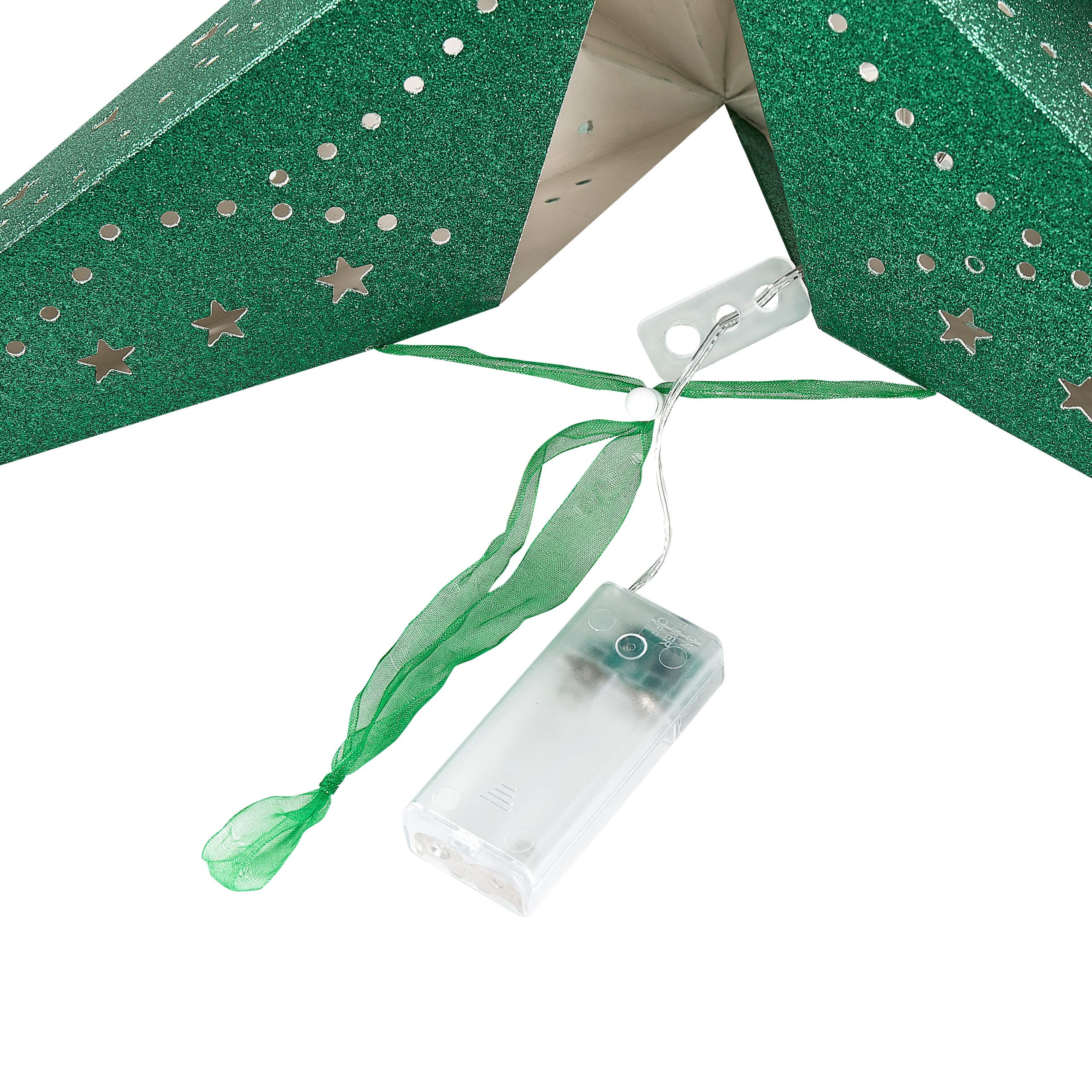 Lot de 2 Étoiles LED en Papier Brillant pour Décoration de Noël 60 cm Vert Motti