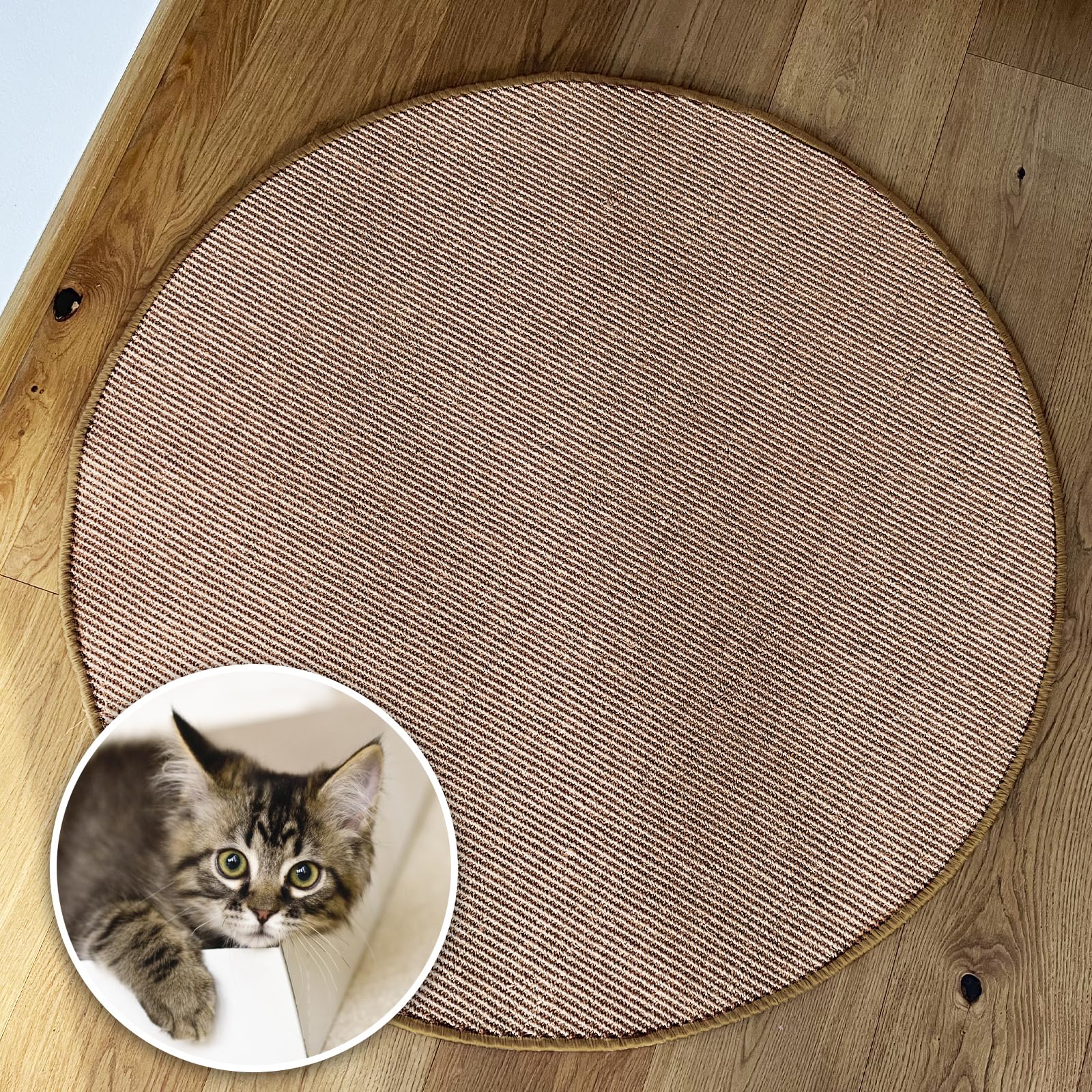KARAT Alfombra para rascar gatos redonda, 150 cm de diámetro, de sisal natural, posibilidades de arañar para gatos, muebles para pared o suelo, resistente y lavable, corcho
