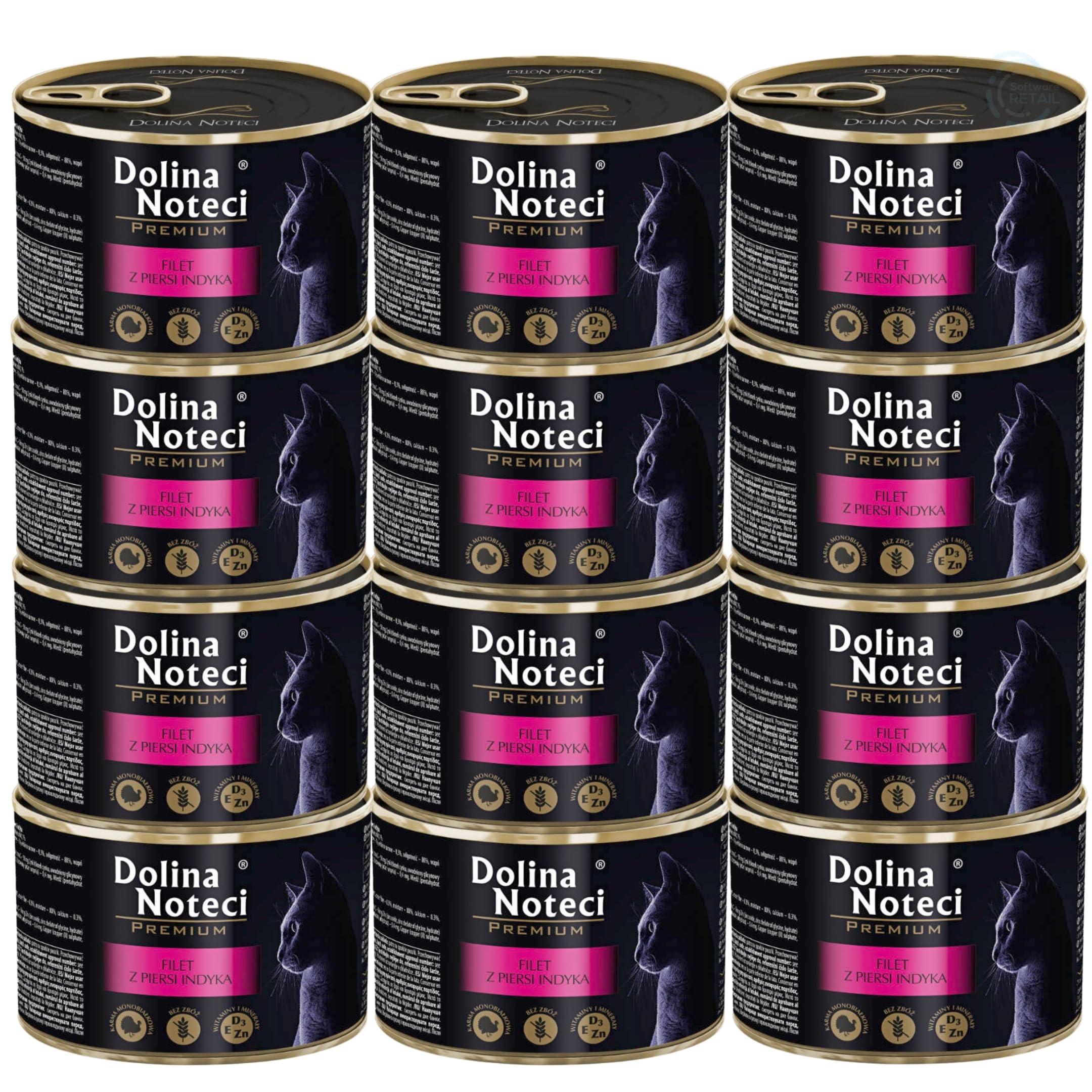 Dolina Noteci Premium Moist & Juicy Wholesome Grain-Free Cat Food - Natural Meat Recipes Enriched with Vitamins & Minerals for Happy, Healthy Cats! (Turkey Breast Fillet, 12x185g)