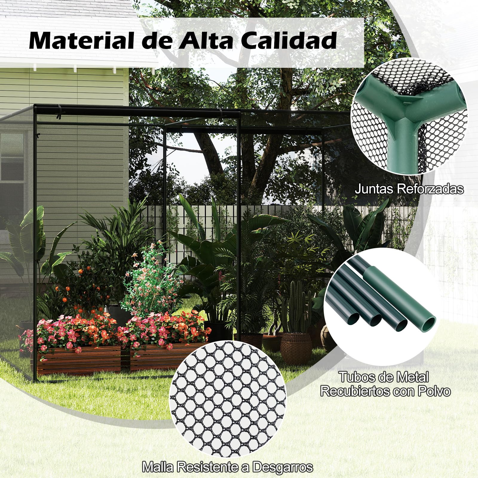 COSTWAY Red Protección para Plantas, Malla Antipájaros con Estructura de Metal, Puerta Enrollable con Cremalleras, Red Protectora contra Insectos con Malla Fina, para Verduras, Flores, 310x200x200 cm