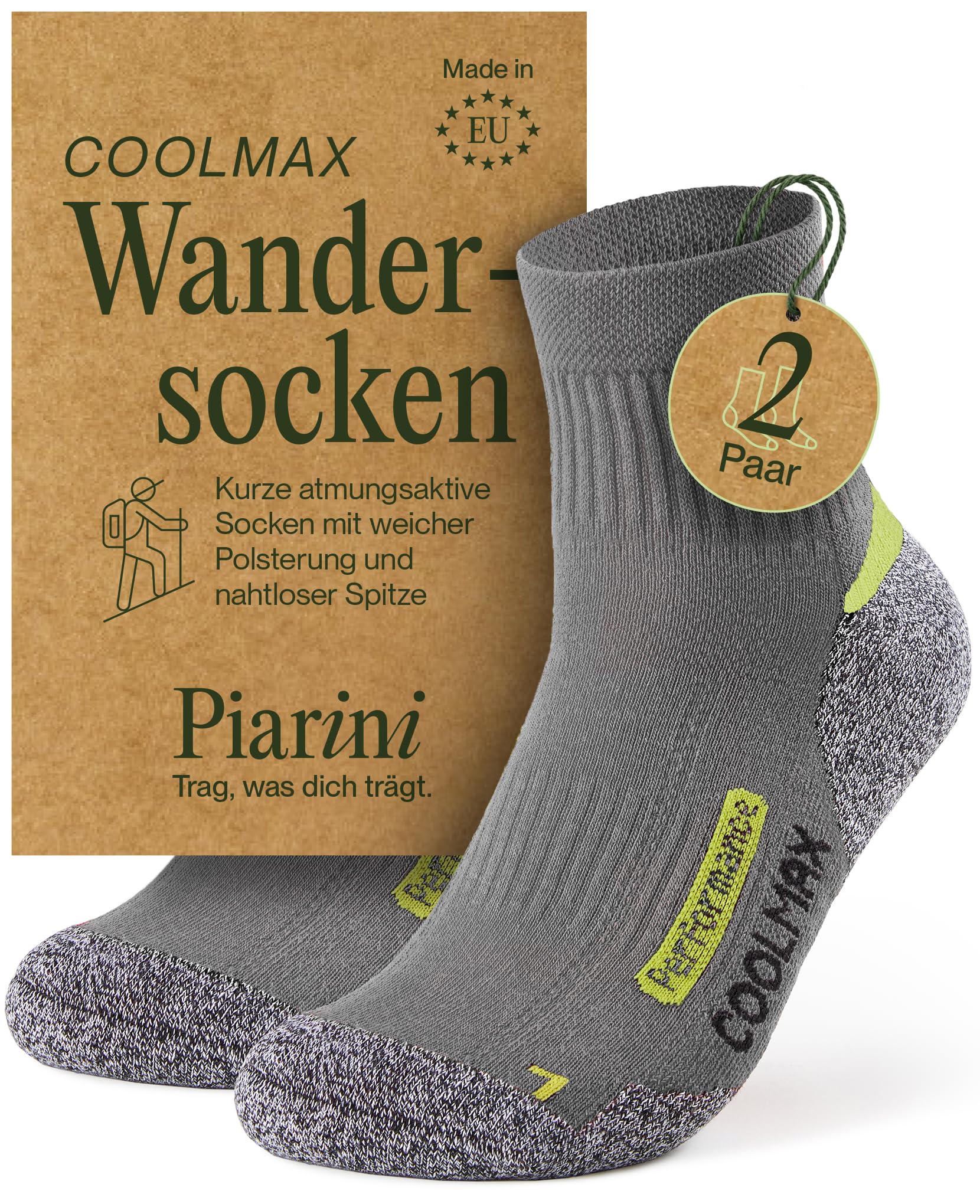 Piarini - 2 pares de calcetines de última tecnología - Para actividades al aire libre - Coolmax - Varios colores