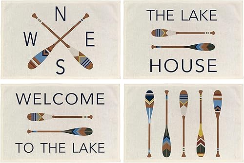 Juego de 4 manteles individuales decorativos de Lake House, decoración de lago para el hogar, manteles individuales vintage para decoración de mesa