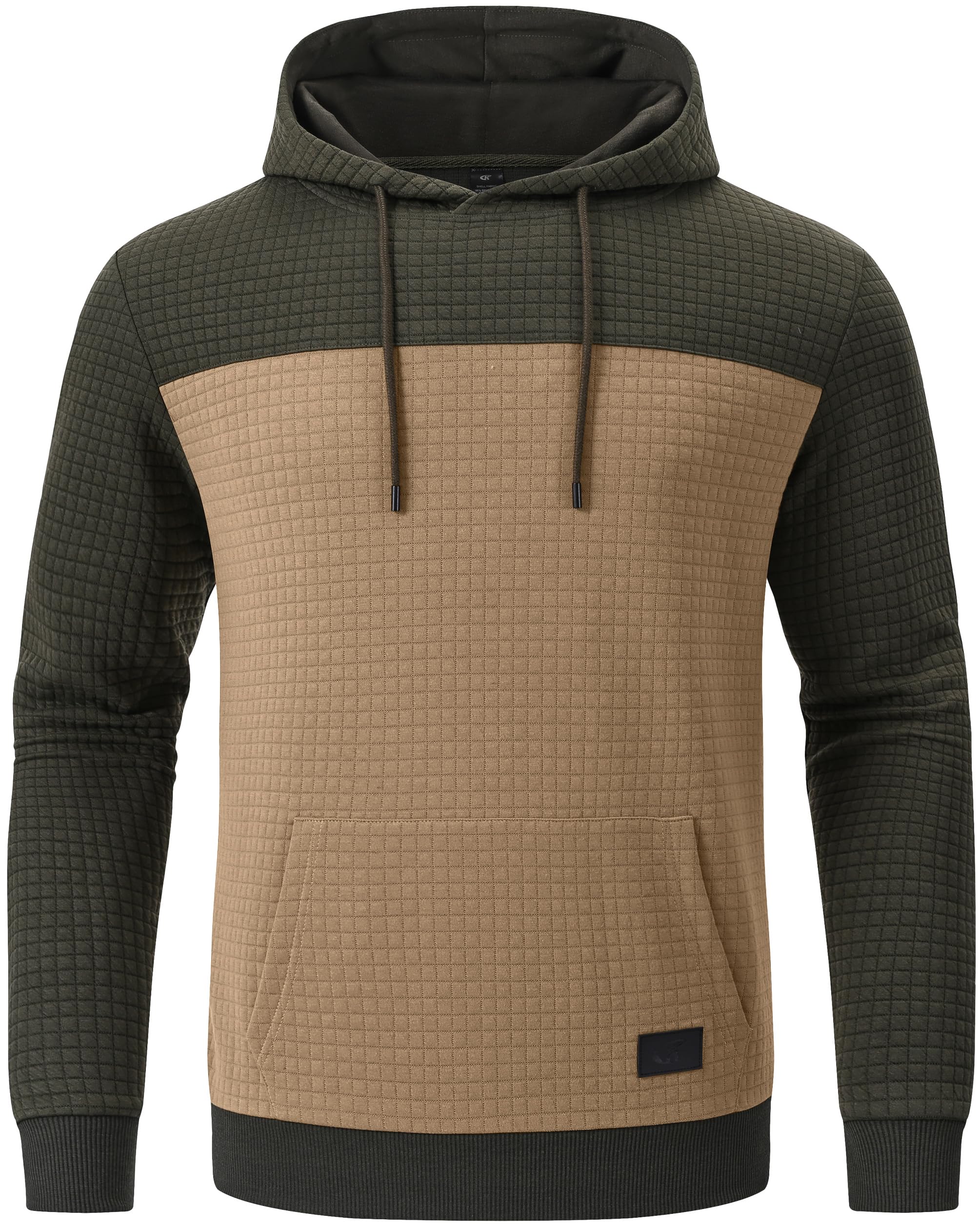 YuKaiChen Herren Pullover Herren Patchwork Hoodie Langarm Jacquard Kaputzenpullover Farbblock Sweatshirt mit Taschen Armeegrün Khaki 3XL