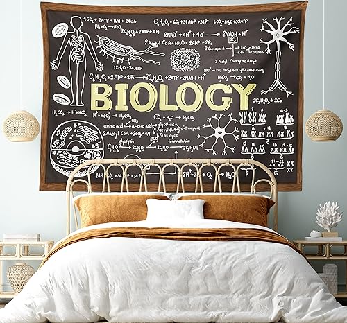 Miniatura 5 de Ambesonne Tapiz de ciencia, pizarra negra de biología escrita a mano, para colgar en la pared ancha para dormitorio, sala de estar, dormitorio, 80 x