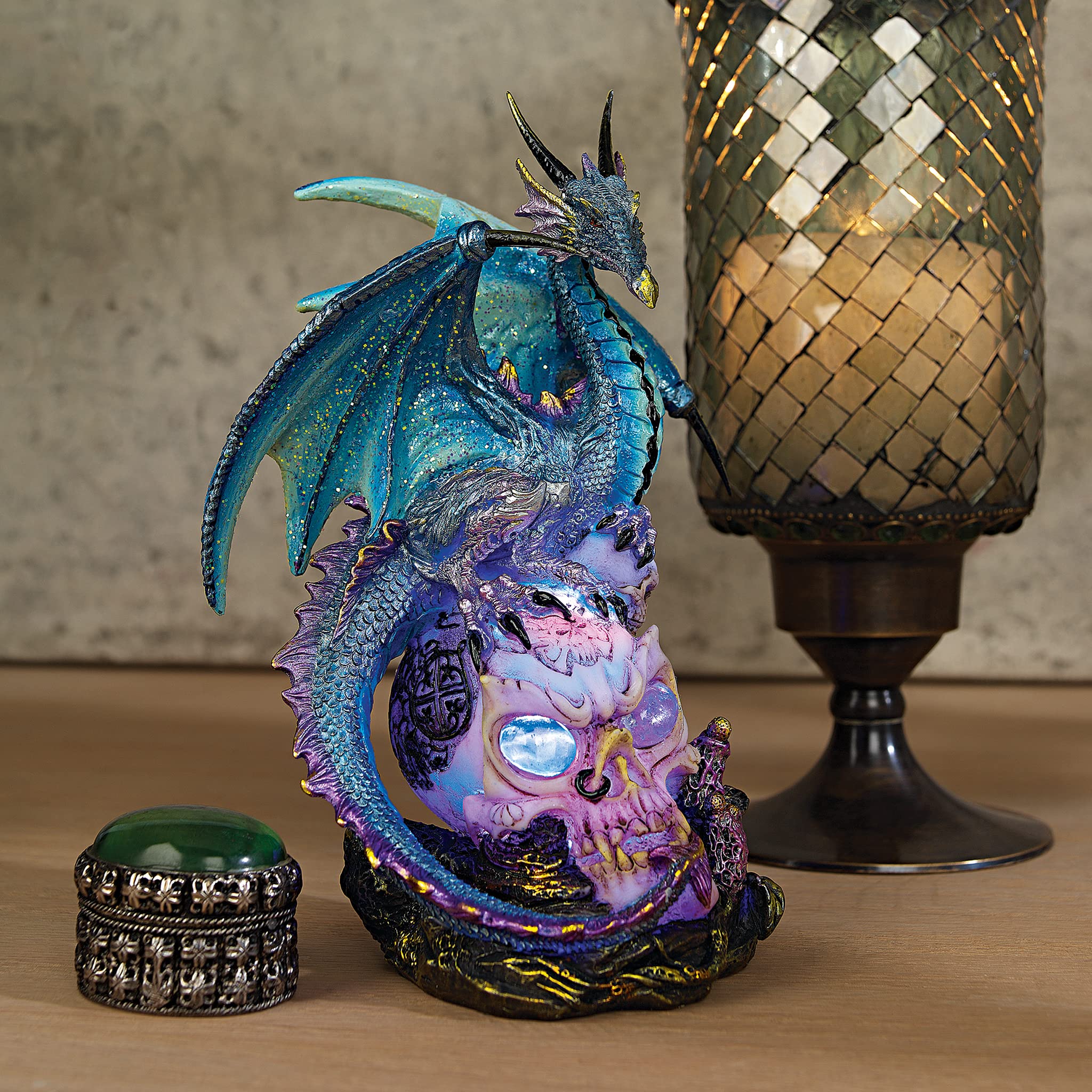 Design Toscano QS91653 Dragon Assassin on Skull Gothic Decor Statue Figurine, 7 Inch, Full Color