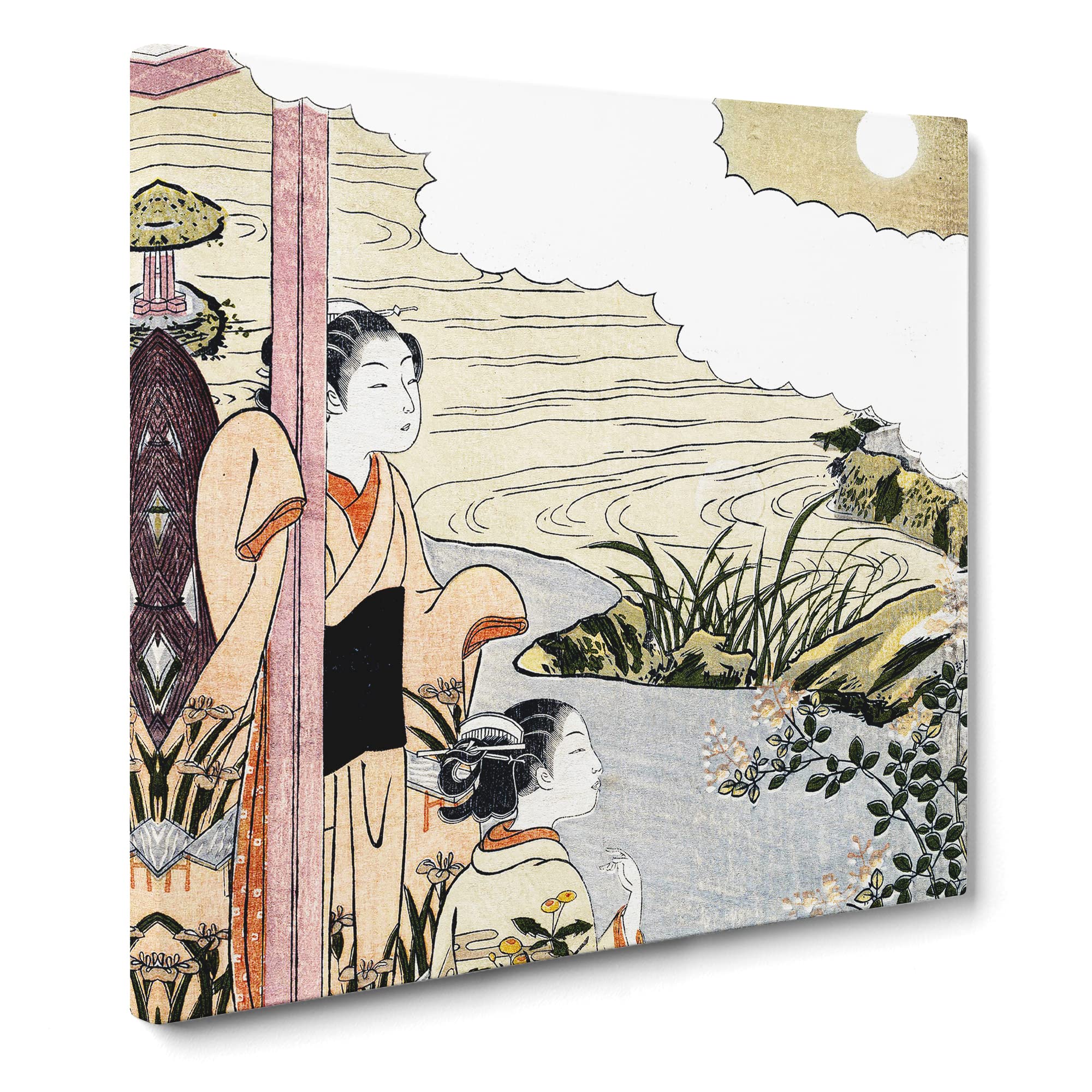 Girls on a Veranda by Harunobu Suzuki Canvas Print, Mixed, 35L x 35W cm