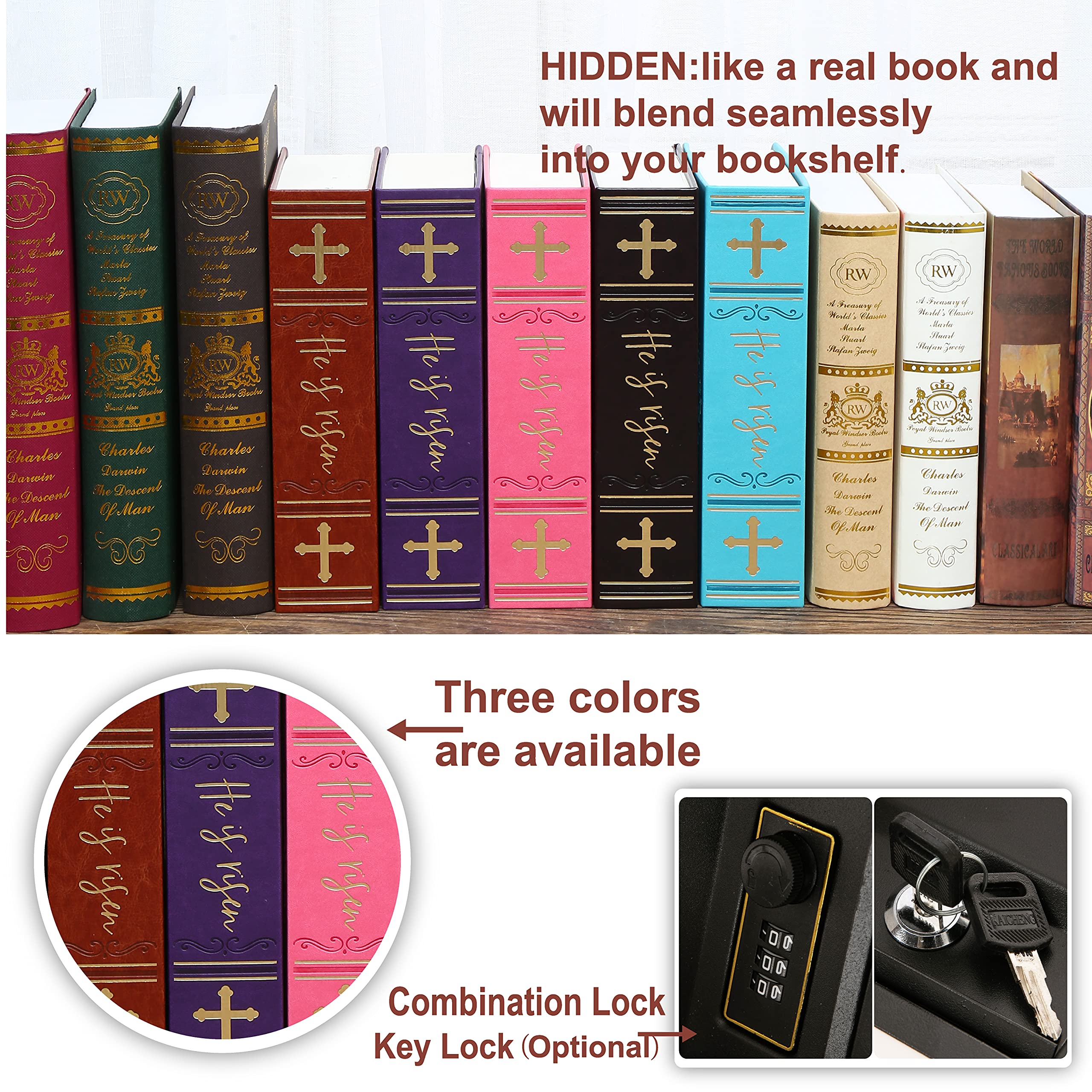 Sacra Bibbia Diversion Book Cassaforte con pagine reali, scatola di serratura a combinazione, cassetta di sicurezza nascosta segreta con serratura a chiave, cassetta di sicurezza portatile in metallo