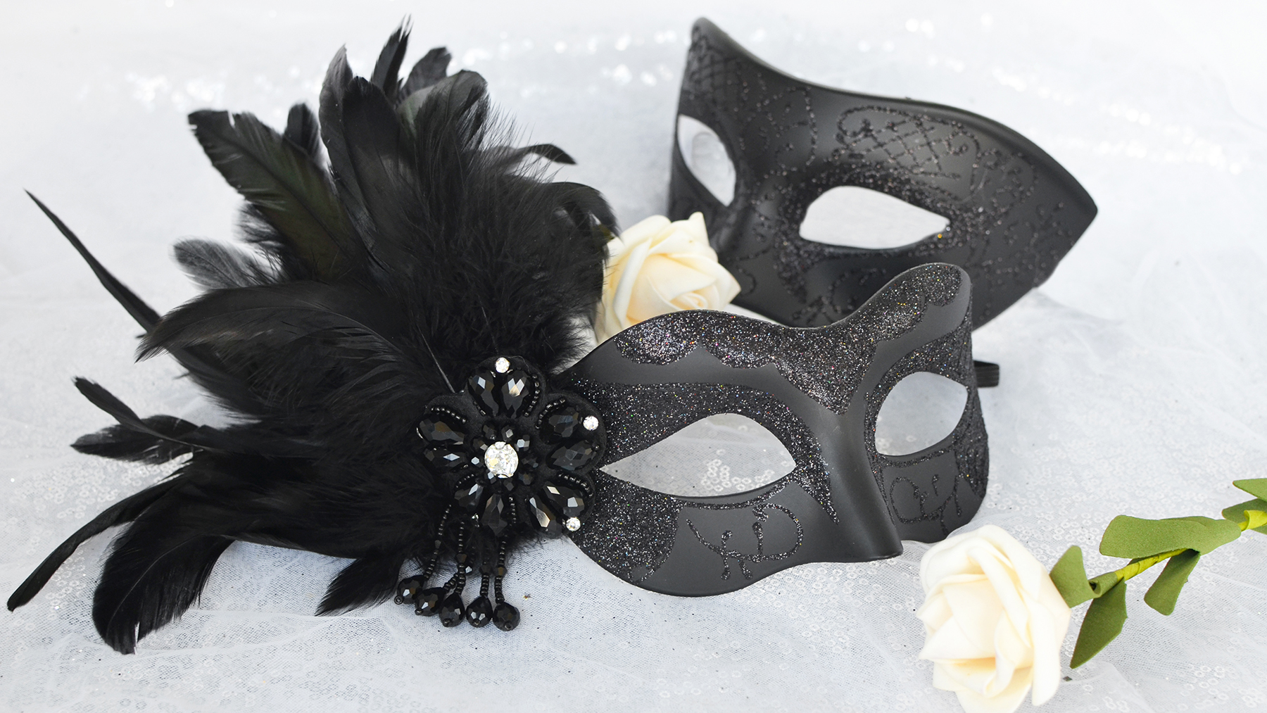 Máscaras De Mascarada Con Plumas Para Pareja - Estilo Veneciano Para Fiestas, Halloween Y Carnaval