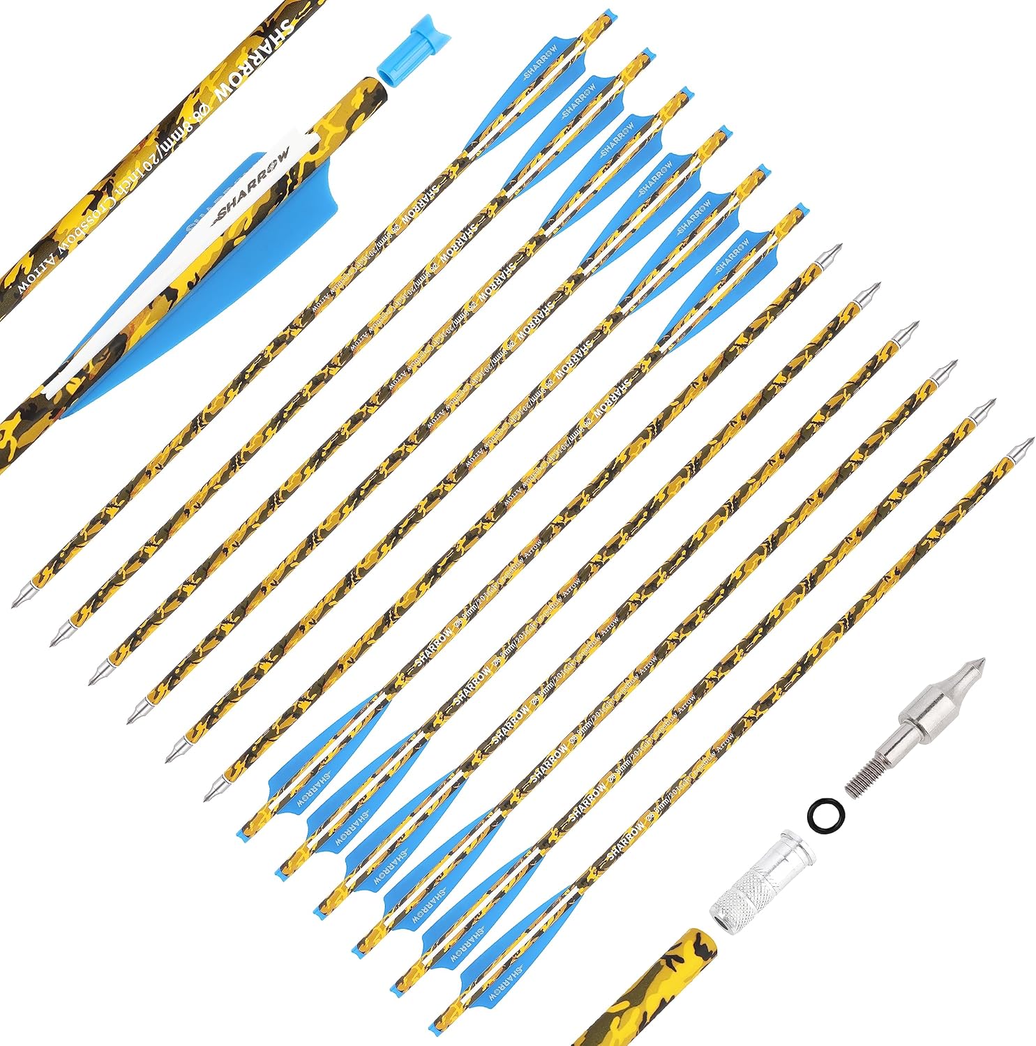 ZSHJGJR 12Pack Crossbow Bolts 20 Inch Carbon Crossbow Arrows Camo Shaft with 125 Grain Removable Tips for Crossbow Hunting Shooting Accessories