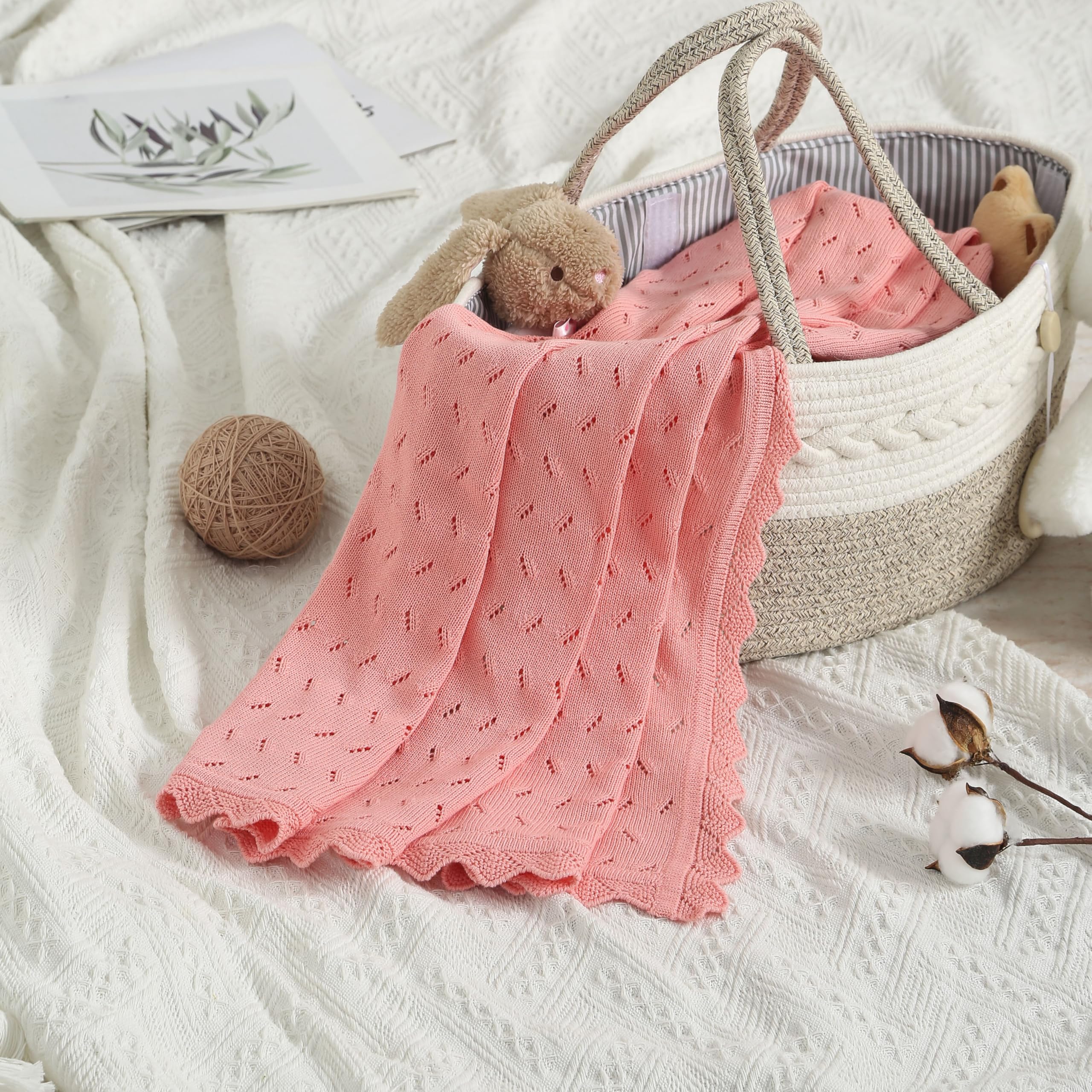 Loyfoky Baby Blanket Cellular 100% Cotton Breathable Cot & Pram Pink Blanket for Newborns Boy Girl,Swaddle,Nursery 100x80cm - Image 3