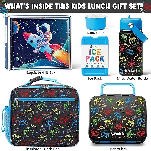 Miniatura 2 de Fimibuke Lonchera Bento para niños  Contenedor Bento con 3 compartimentos, botella de agua de acero inoxidable, bolsa de almuerzo aislada, juego de