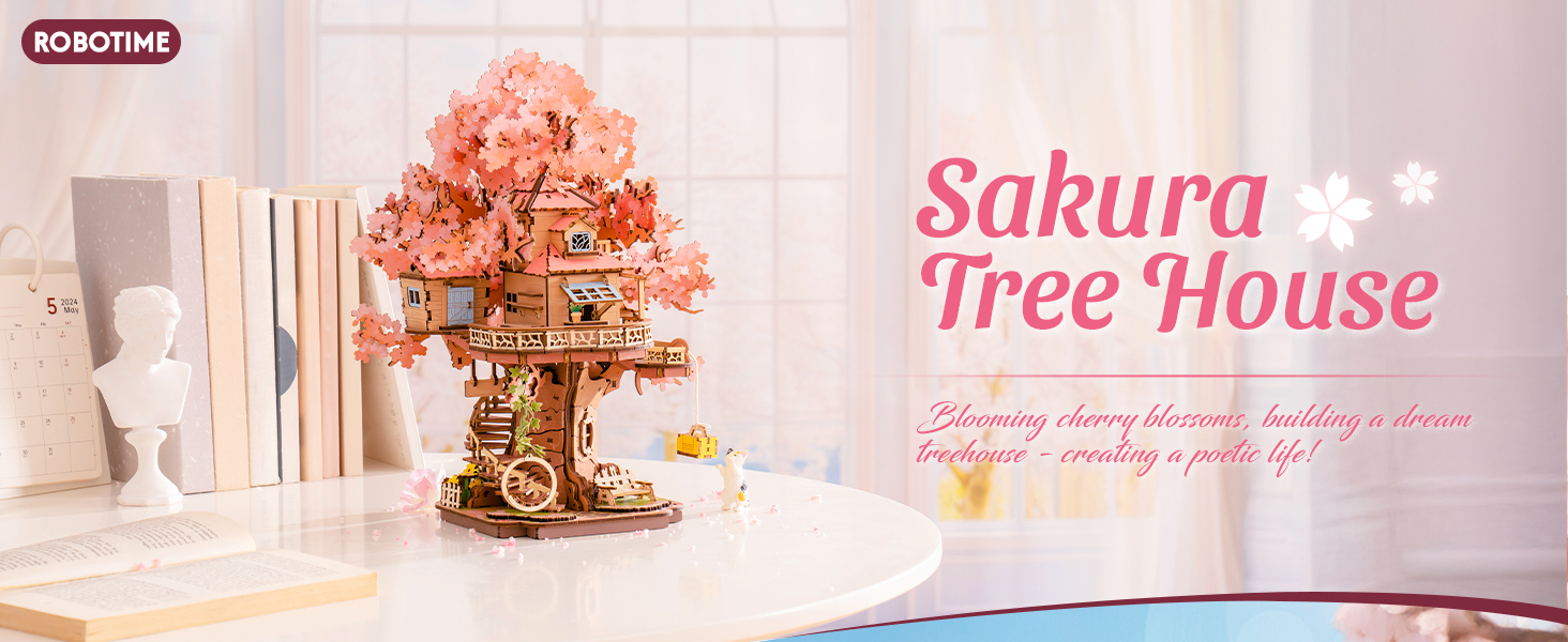 Robotime Sakura Journey Tram 3D Wooden Puzzles Model Car Kits