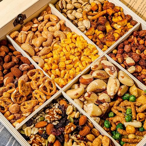 Miniatura 29 de BONNIE AND POP - Cesta de regalo de nueces Regalo saludable de nueces surtidas en caja de madera reutilizable Bandeja de gran variedad