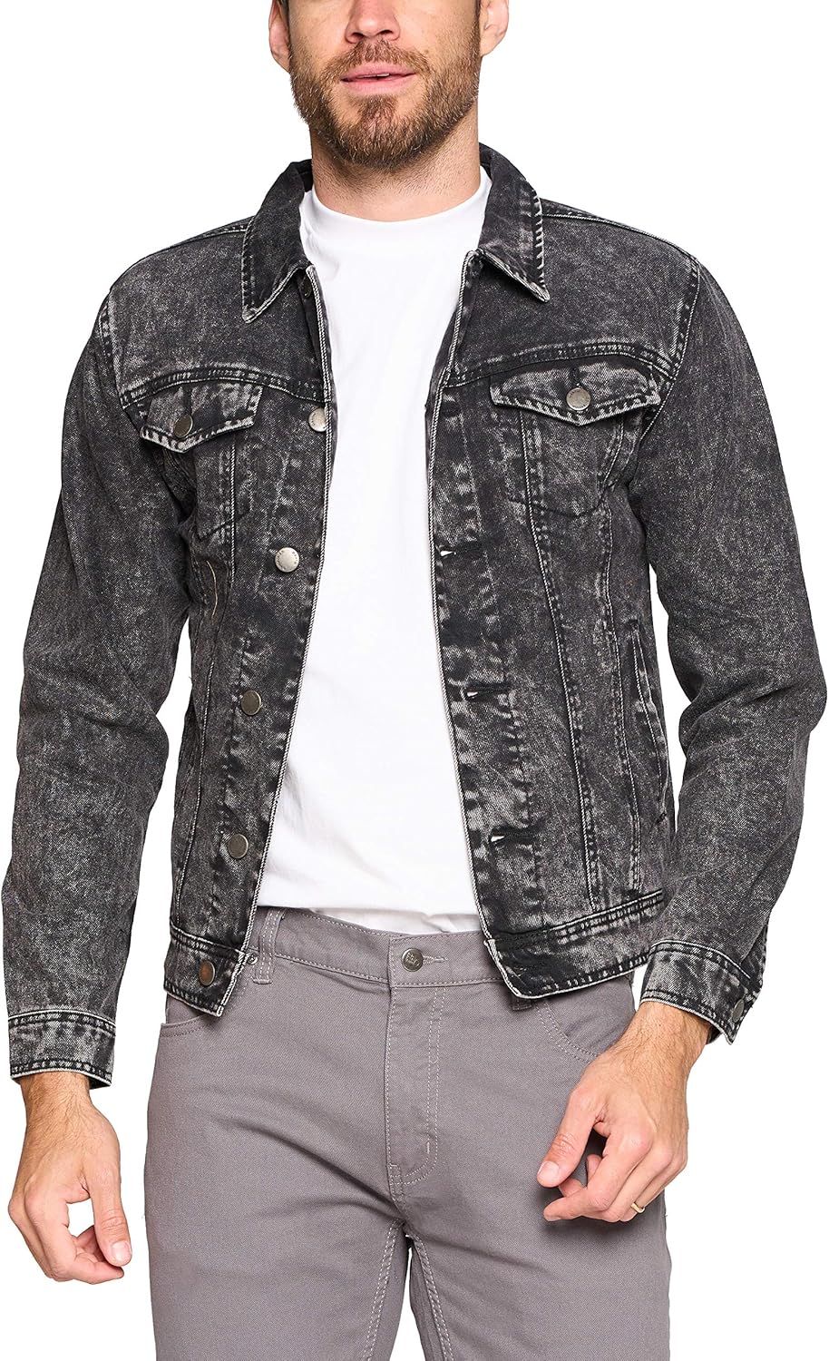 vkwear Red Label Men’s Premium Casual Faded Denim Jean Button Up Cotton Slim Fit Jacket