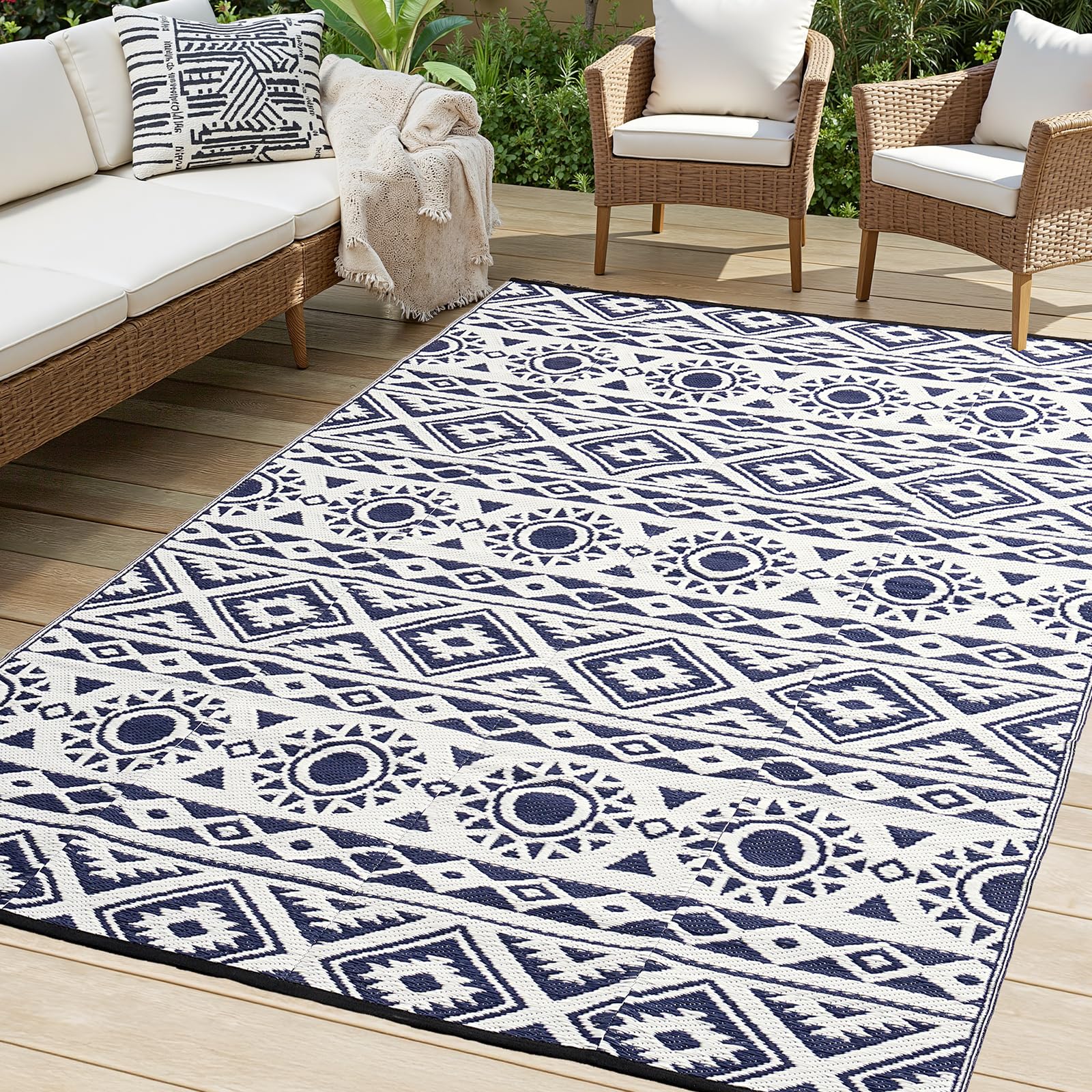ONBRILL Outdoor Rug Waterproof 8x10 ft, Reversible Outdoor Plastic Straw Rug Patio Rug, RV Rugs for Outside, Outdoor Carpet for Patio Camping Deck