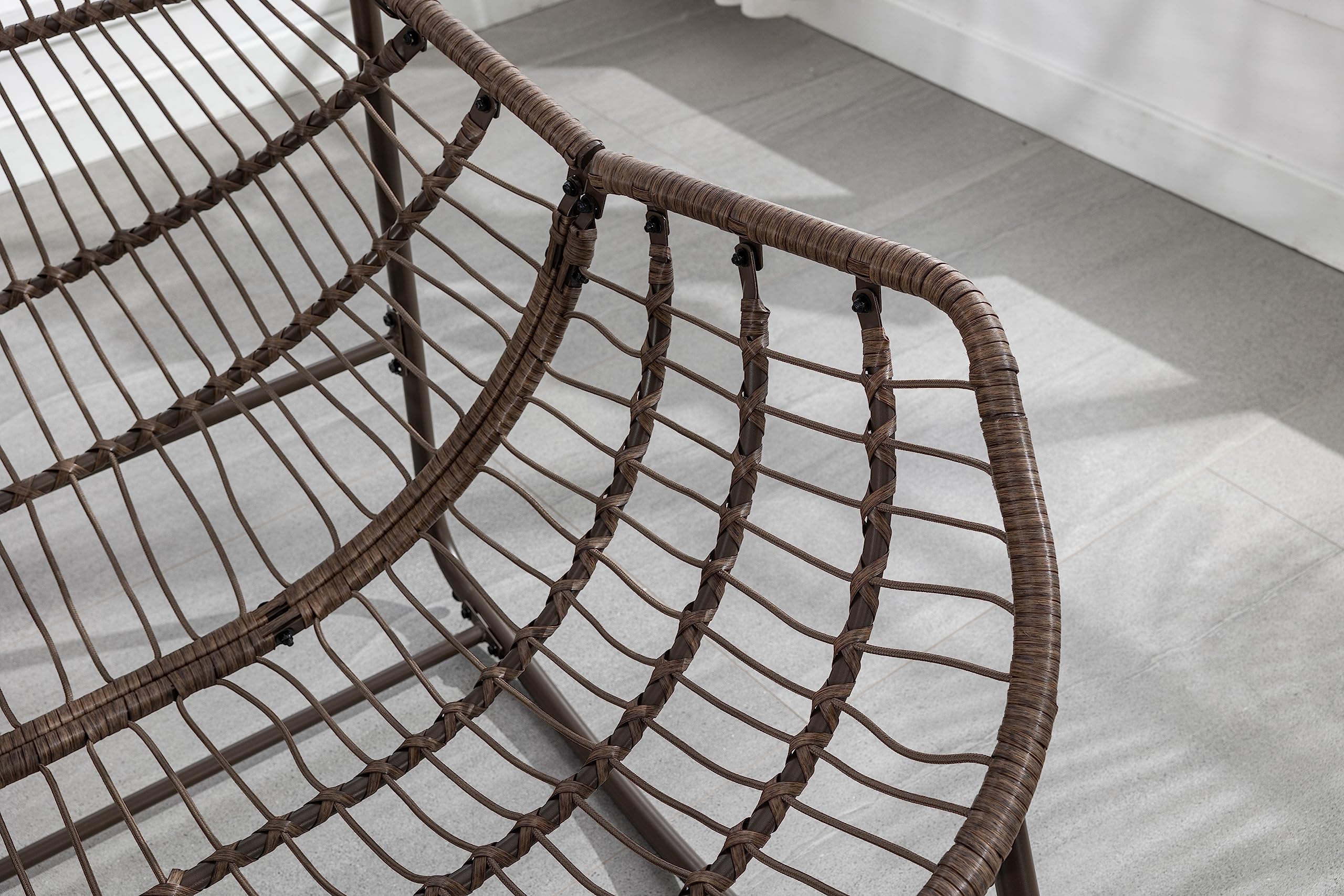 MURUL Mecedora de patio de mimbre de gran tamaño y forma de huevo. Una cómoda mecedora para interior y exterior con cojín grueso. Un sillón moderno adecuado para balcón (gris)