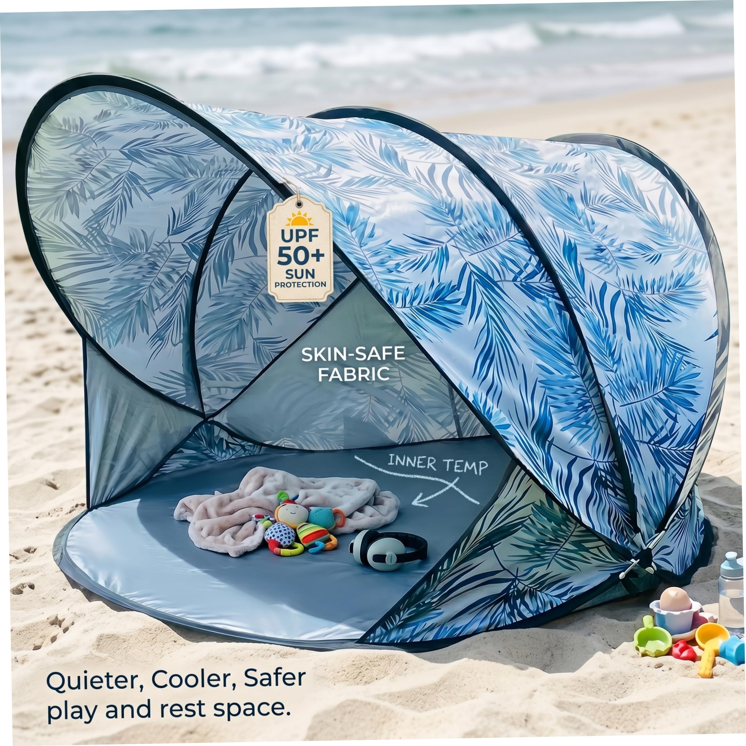 Tente de Plage Bleue pour 2 Personnes UPF 50+, abri Solaire pour Nourrissons et Tout-Petits, auvent pour Plage, Parc, Voyage
