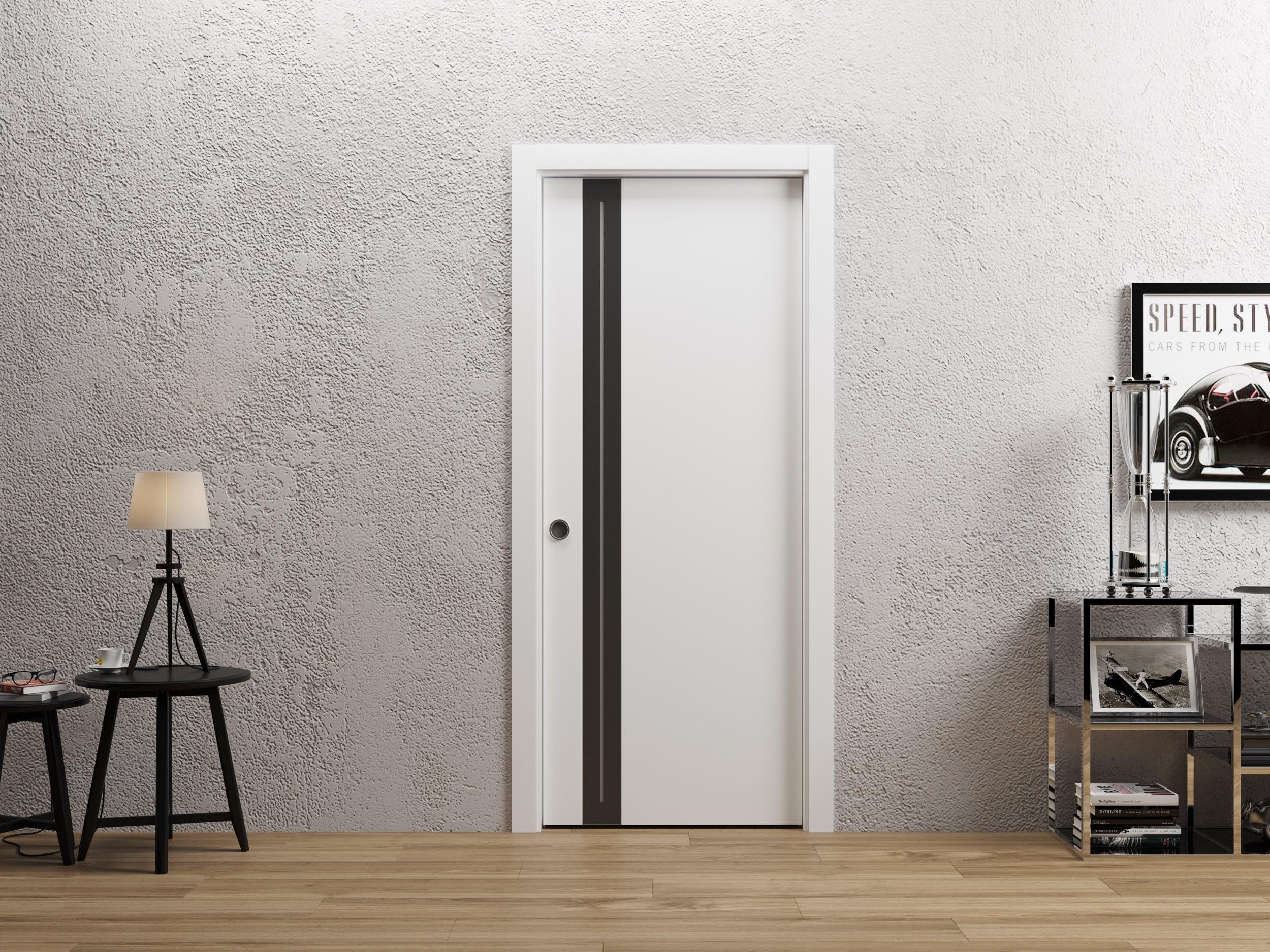 SARTODOORS Pocket Door 32 x 84 inches | Platinum 4440 White Pocket Door | Frosted Glass Solid Wood Modern | Bathroom Pantry