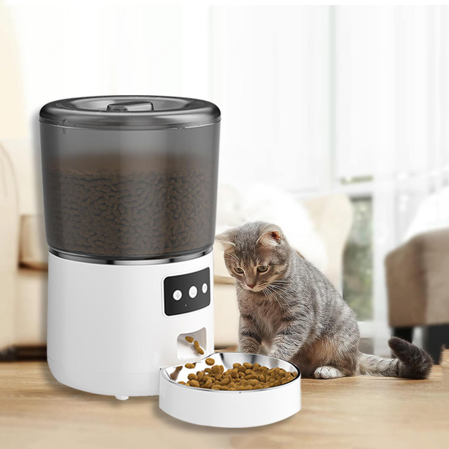 Comedero Automático Para Gatos - 6 Comidas Al Día, Con Acumuladores De Frío, Fácil Limpieza, Funciona Con 4 Pilas AA