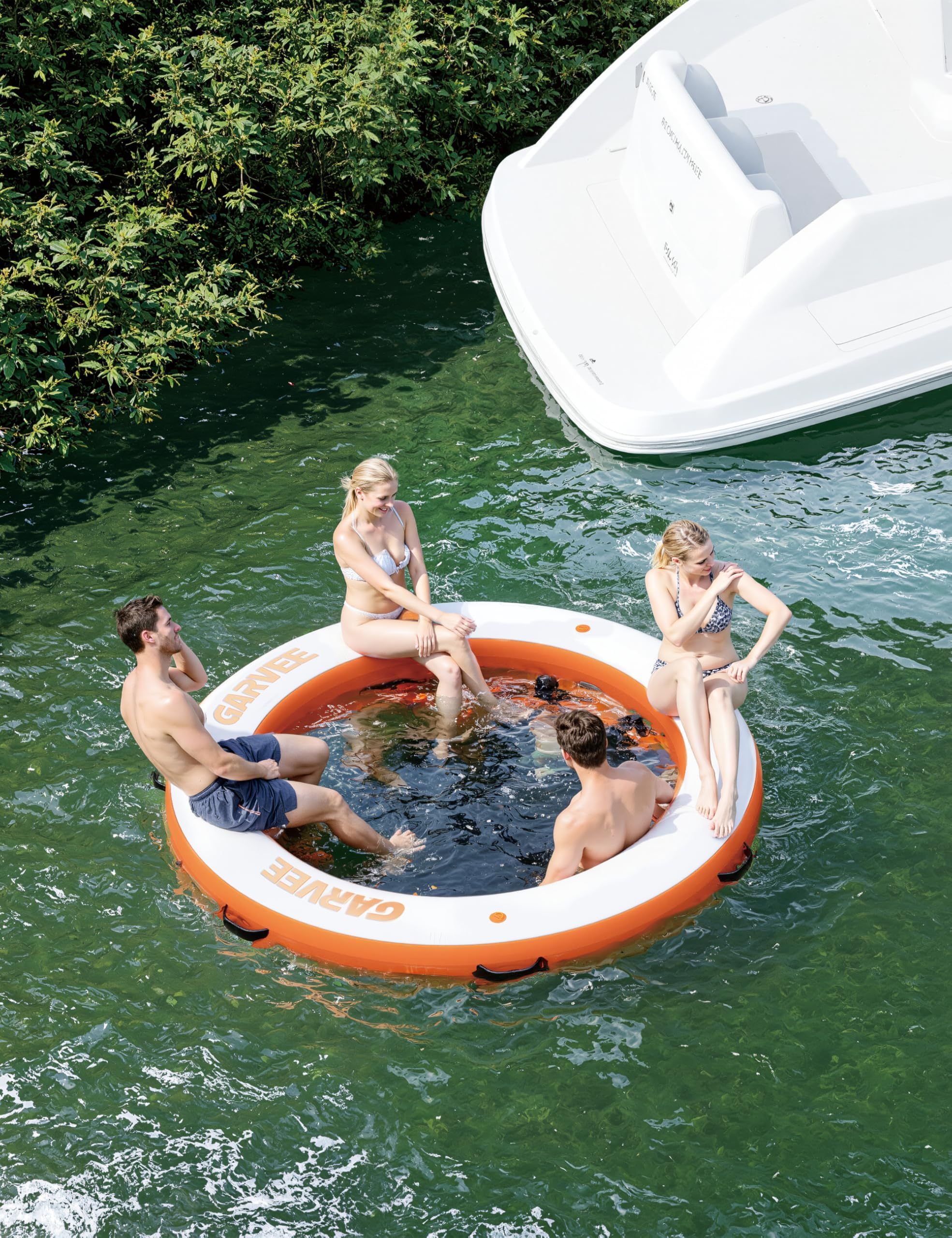 Garvee Plataforma Flotante Inflable Drop Stitch, Superficie EVA Antideslizante con Escalera, Plataforma Náutica Resistente para Lagos, Piscinas y Playas, Ideal para Adultos y Actividades Acuáticas
