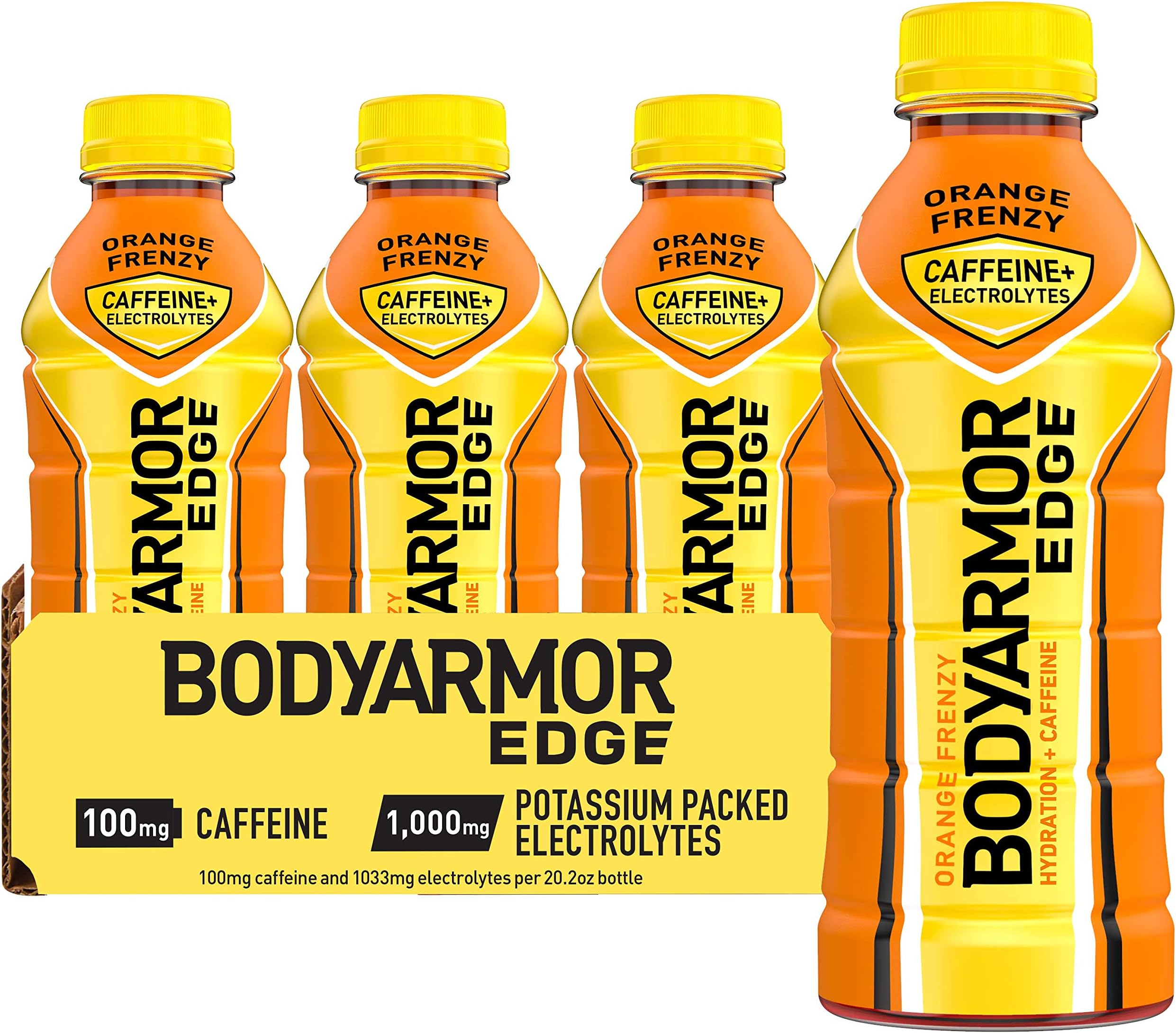 BODYARMOR EDGE Sports Drink with Caffeine, Orange Frenzy, Potassium-Packed Electrolytes, Caffeine Boost, Natural Flavors With Vitamins, Perfect for Athletes 20.2 Fl Oz (Pack of 12)