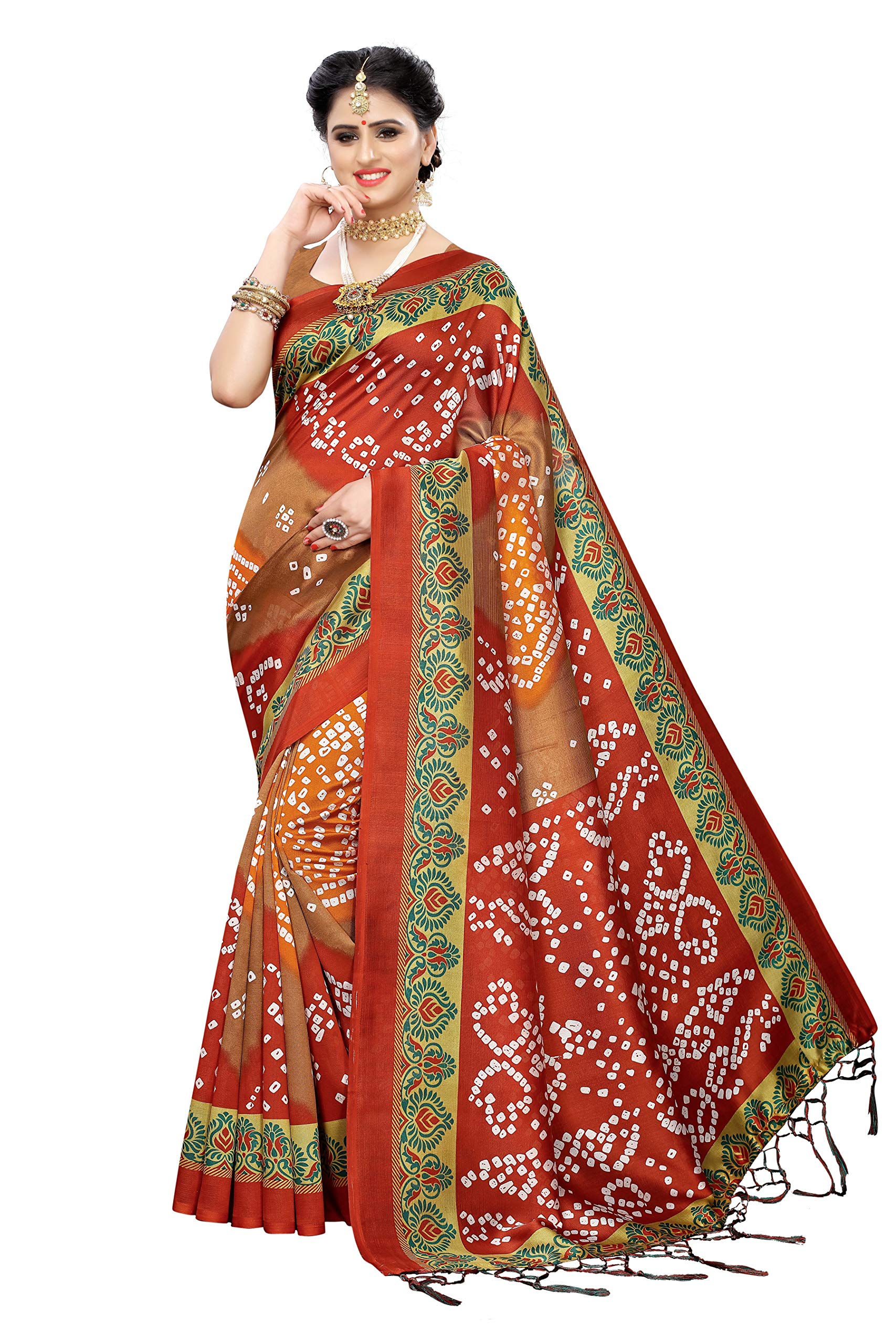 MILAN FASHIONWomen's Woven Poly Cotton Saree With Unstitched Blouse Piece, Red