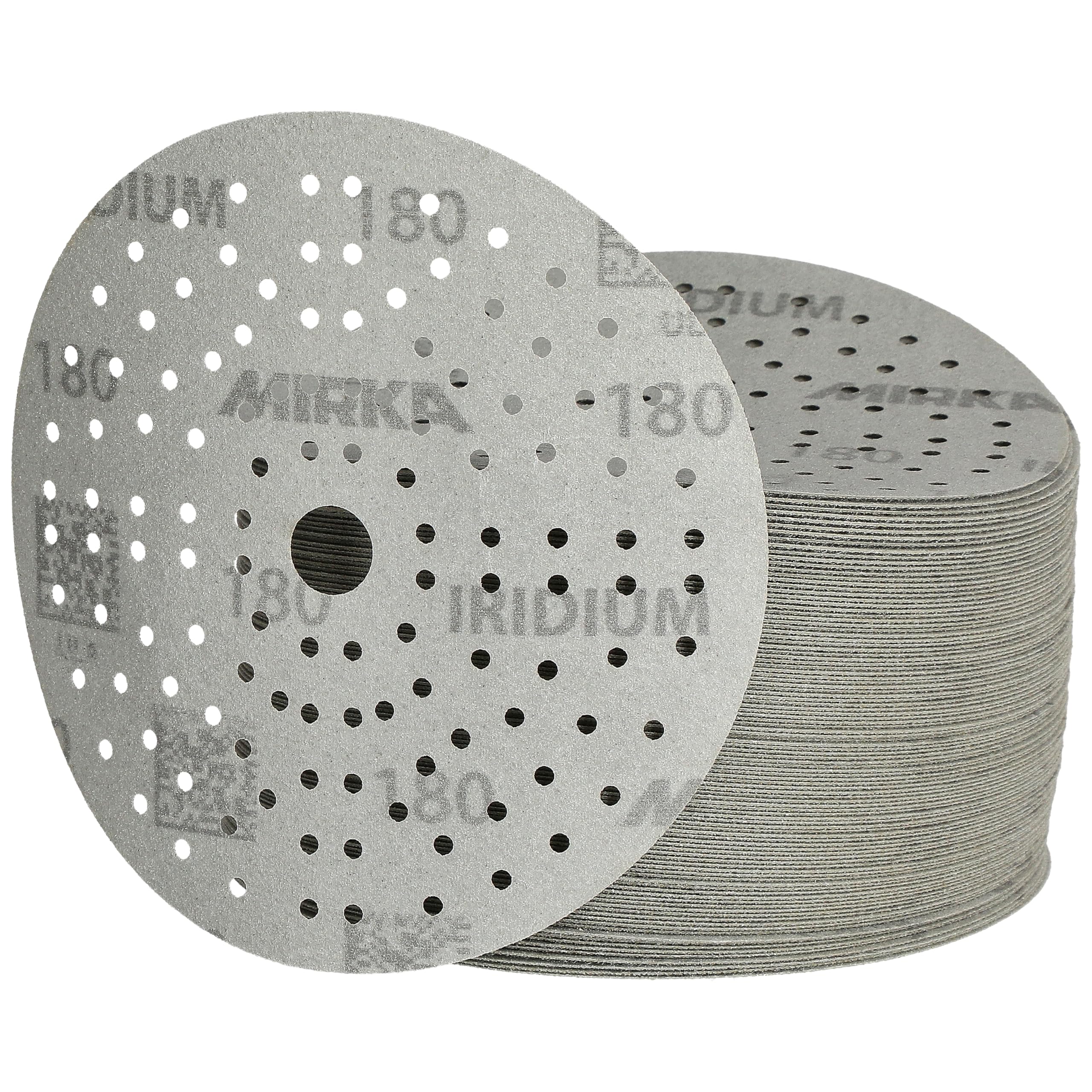 Mirka Schleifpapier Iridium Ø 150 mm Klett 121-Loch Korn 180 100 Stk | Premium-Schleifpapier Korn 180 für Lack Spachtel Grundierung Holz Stahl Kunststoff vielseitig einsetzbar