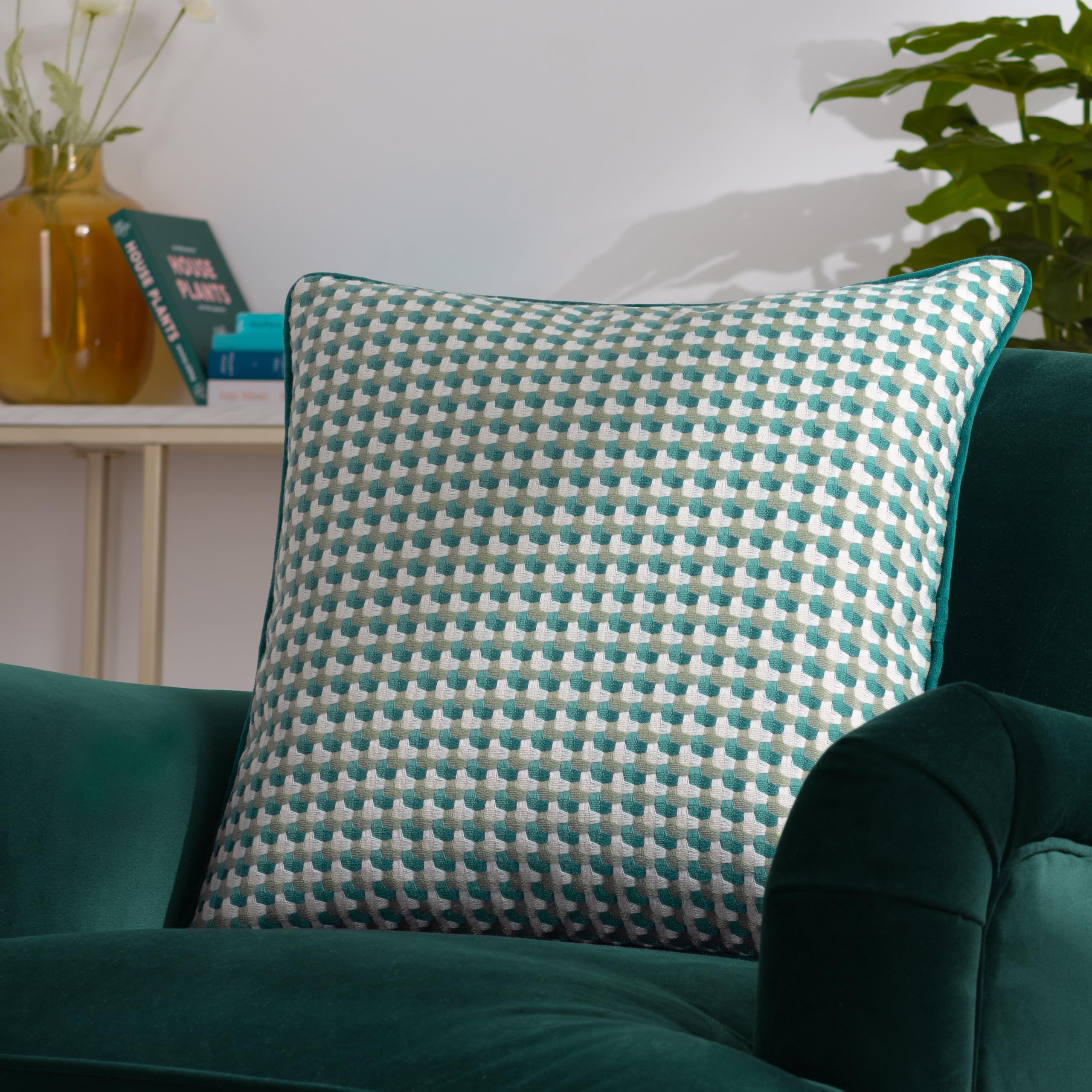 furn. - Marttel Cushion - Teal Geometric Jacquard