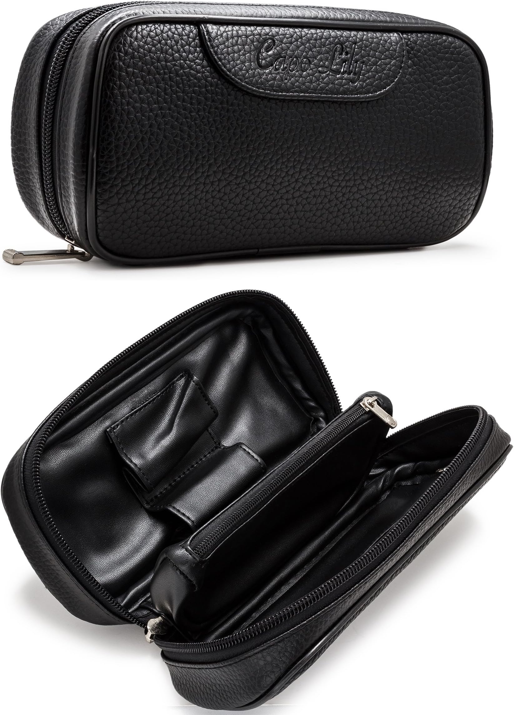 Pipe Bag, PU Leather Tobacco Pipe Accessories Pouch Holder 2 Pipes, Black