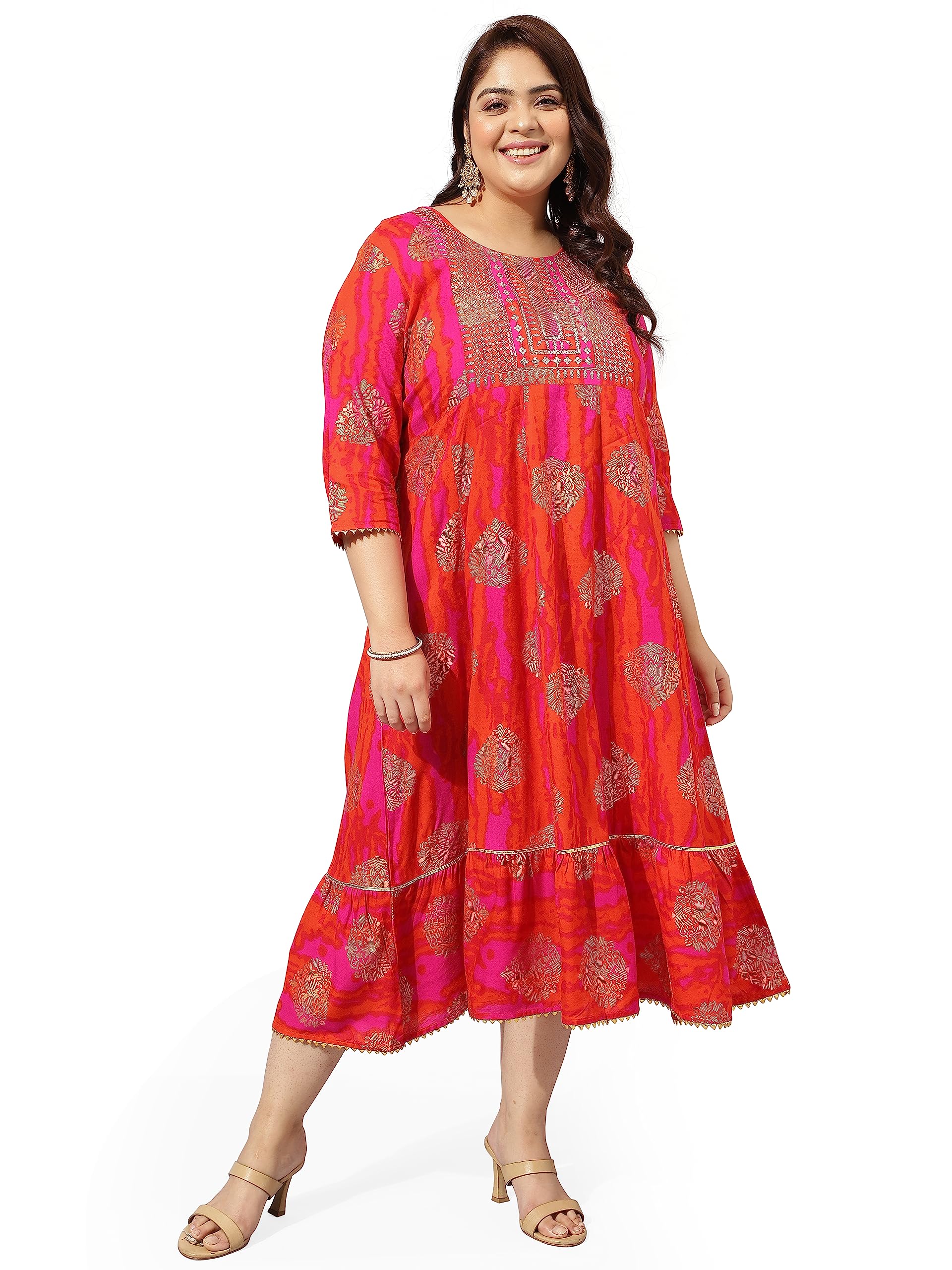 MIRCHI FASHION Plus Size Women's Straight Fit Cotton Printed Kurta Set with Dupatta and Trouser