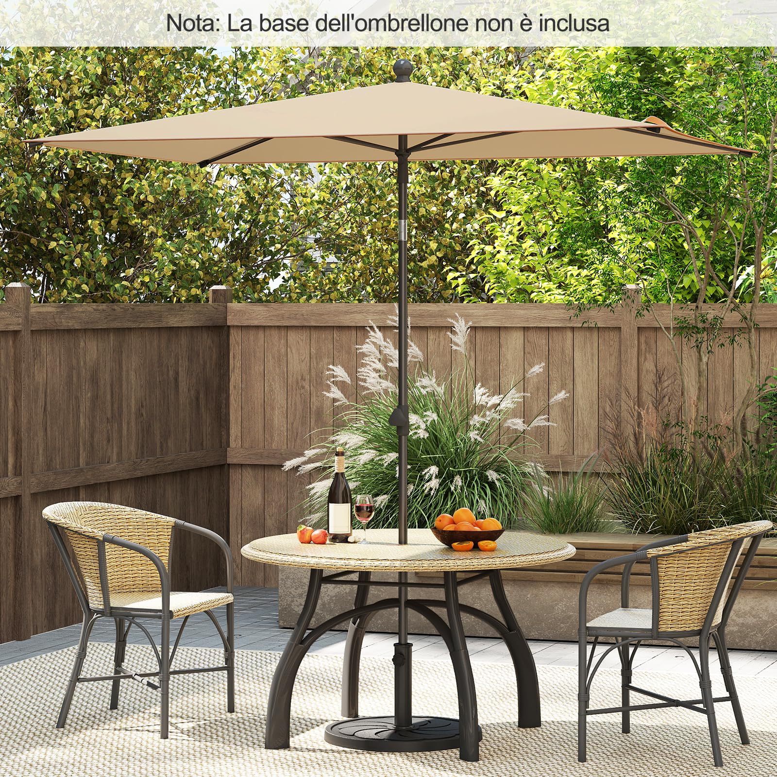 COSTWAY Ombrellone da Balcone 213 x 140 cm, Inclinazione Regolabile, Anti-UV, con Borsa da Trasporto, per Giardino, Terrazzo, Spiaggia (Beige)