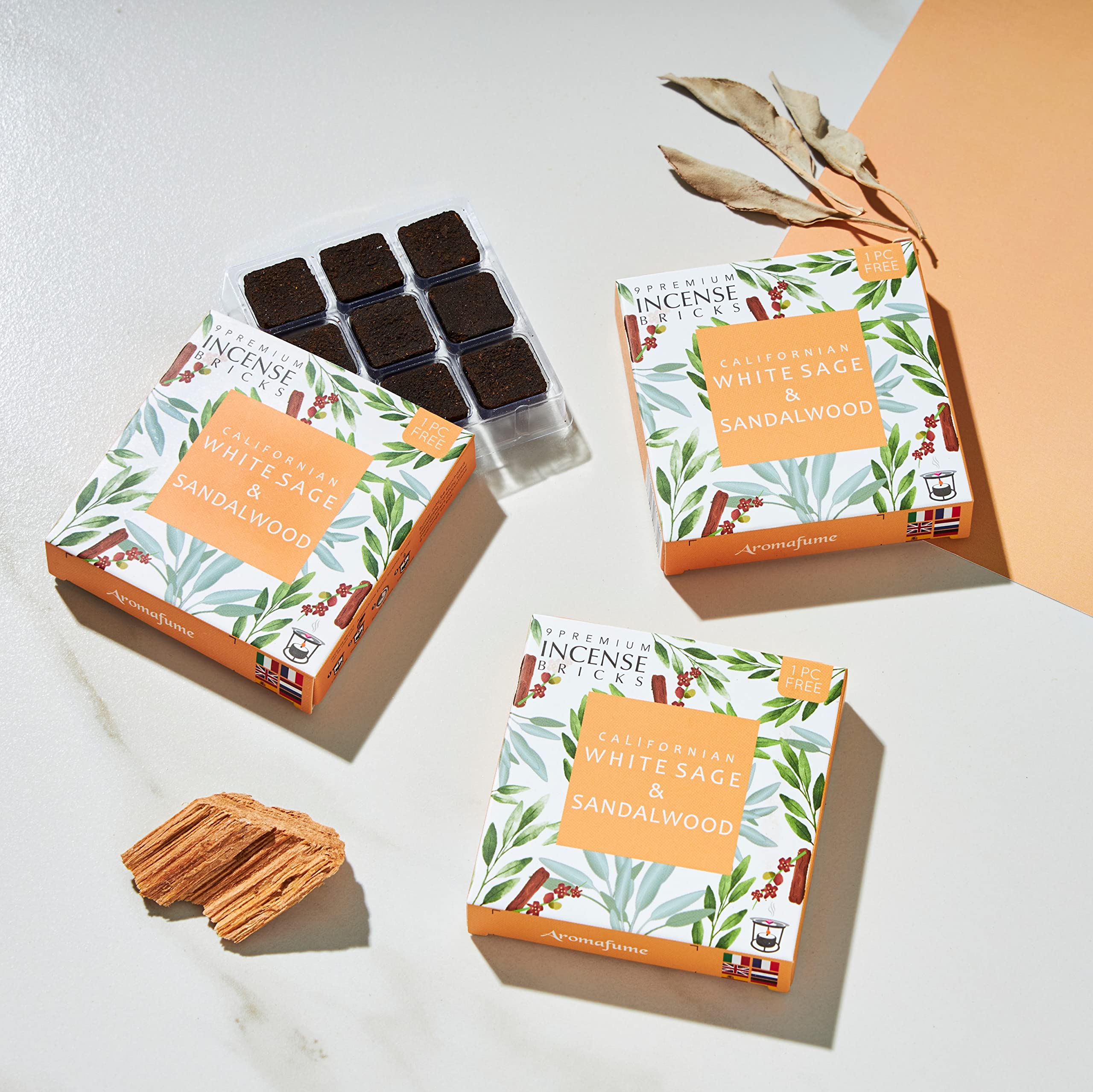 White Sage & Sandalwood Incense Bricks - Salvia Apiana & Santalum album Extracts. Relaxes, Promotes Wellness and Positive Vibrations. Low Smoke, Non Toxic Incense Bricks | Refill Pack