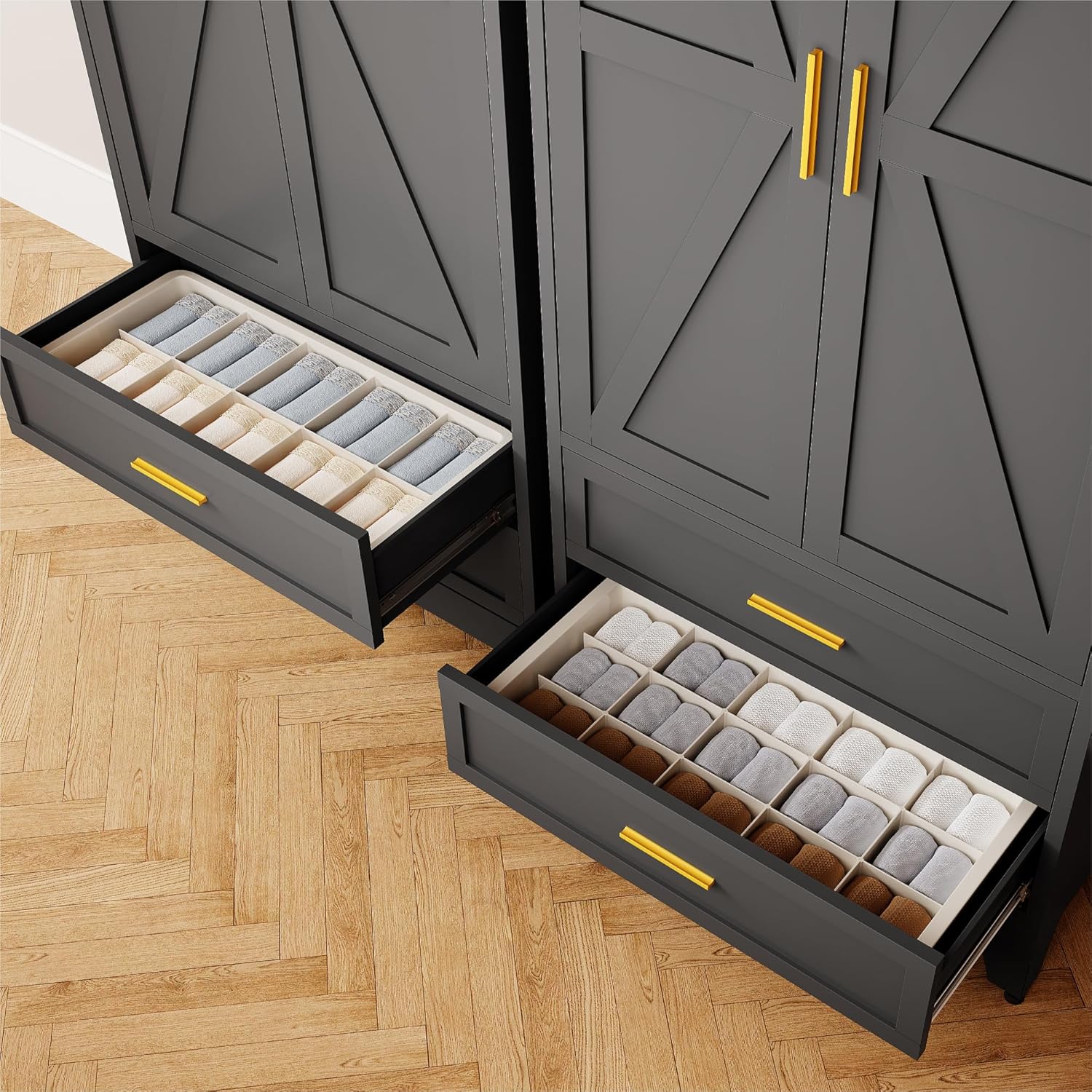 Metal Armoire Wardrobe Closet,71" Tall Black Storage Cabinet with Hanging Rod,2 Drawers & Adjustable Shelves,Heavy-Duty Steel Wardrobe for Bedroom, Garage, and Office 1 Pack