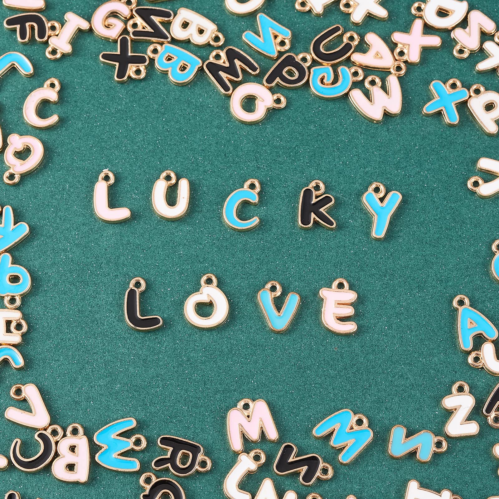 BEEFLYING 104 Pieces A~Z Letter Charms Initial Alphabet Pendants Gold Plated Enamel Dangle Pendant for Necklace Bracelet Jewelry Crafts Making - Image 4
