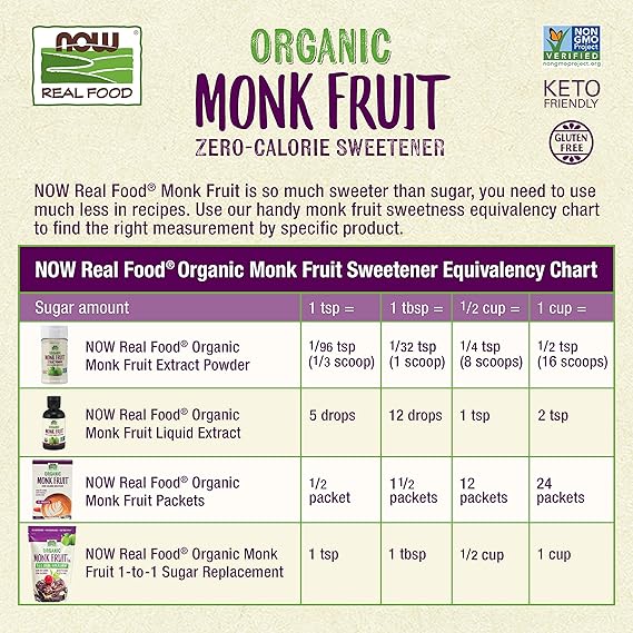 NOW Real Food, Organic Monk Fruit Extract Powder, Zero-Calorie Sweetener, 3.7 oz