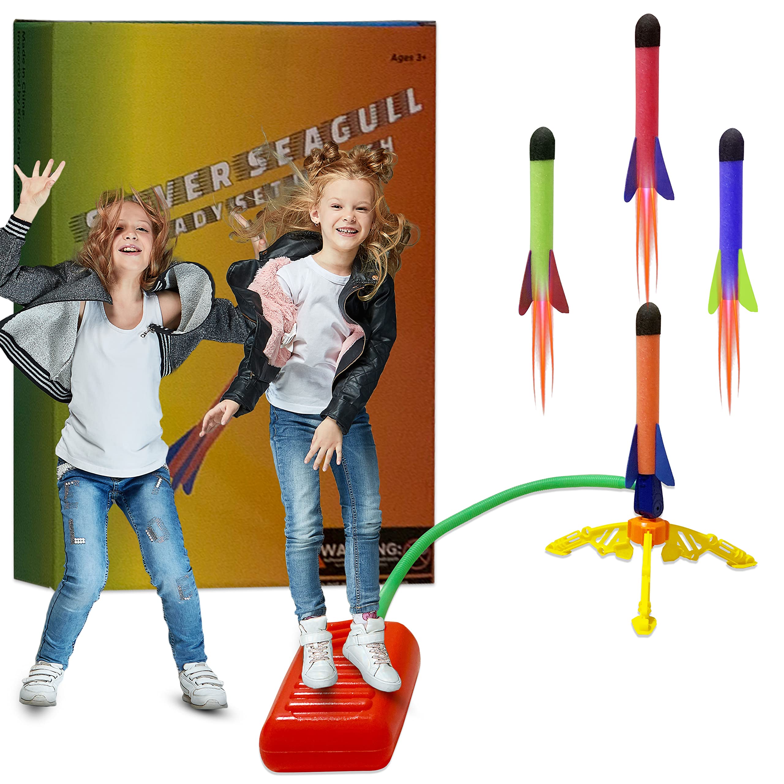 Photo 1 of SilverSeagull Rocket Launcher for Kids - 4 Colorful Foam Rockets, Outdoor Toy Air Rocket Launcher Shoots up to 200 Feet