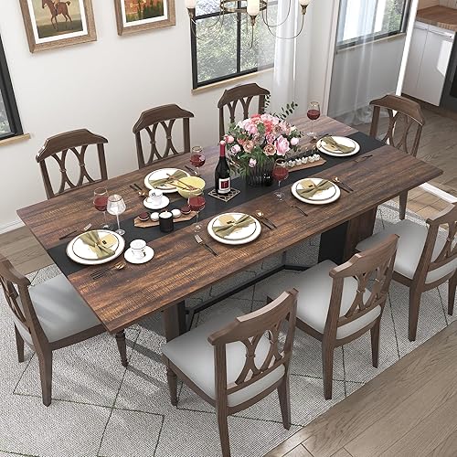 Miniatura 9 de Mesa de comedor de 71 pulgadas para 6 personas, mesa de cocina rectangular moderna color marrón con superficie de madera impermeable, mesas largas