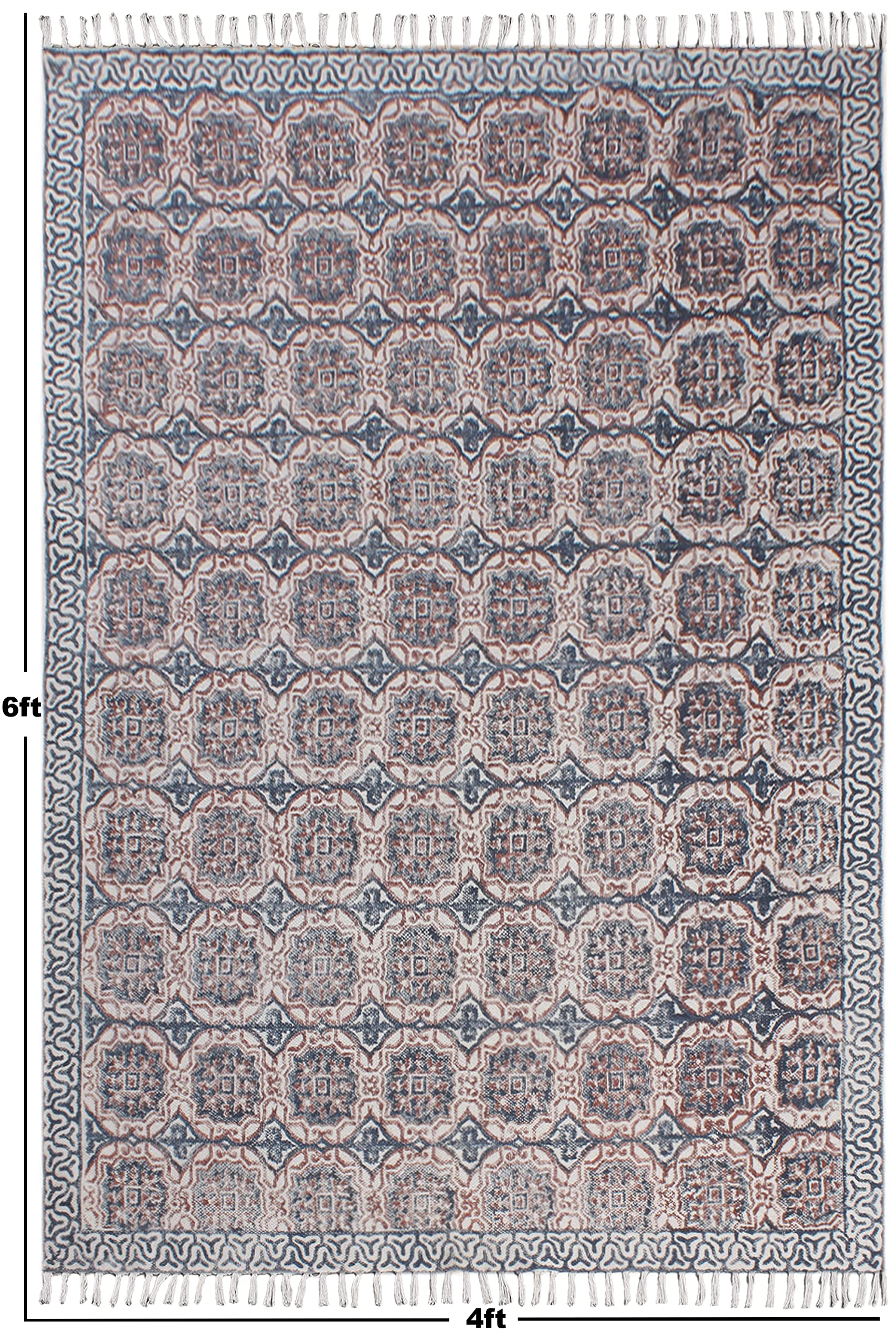 Tapis de salle de bain lavable grand format en coton tissé bleu