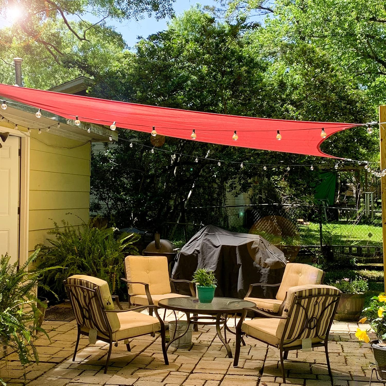 Miya Patio Sun Shade Sail Canopy, 8' x 16' Edge Double-Layer Reinforcement Rectangle Shade Cloth Block Sunshade Fabric - Outdoor Cover Awning Shelter for Pergola Backyard Garden Yard (Red Color)