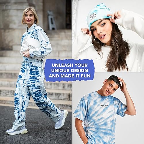 Miniatura 6 de DOODLE HOG Kit de teñido anudado de colores azules en Beach Bum Blue Tie Dye - Tinte de ropa personalizado con 6 recambios para actividades de