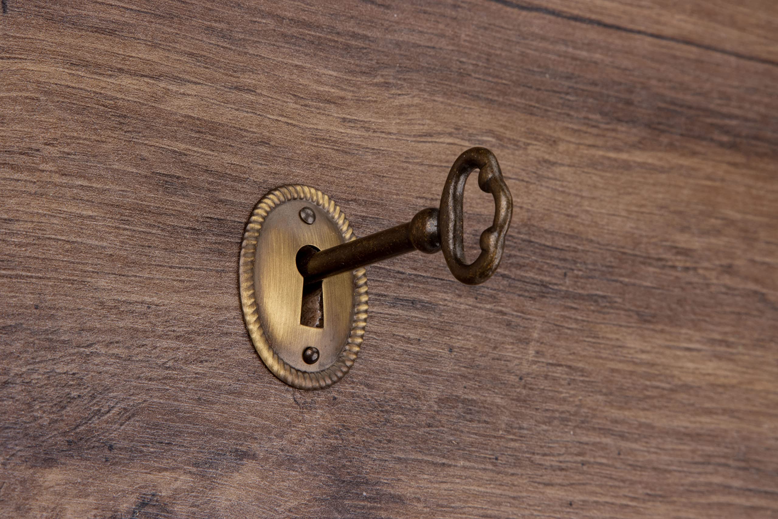 Victorian Style Antiqued Brass Keyhole Cover Plate - 2-1/4" X 1-1/8" For Cabinet, Dresser, Desk (UA-81AB)-748592