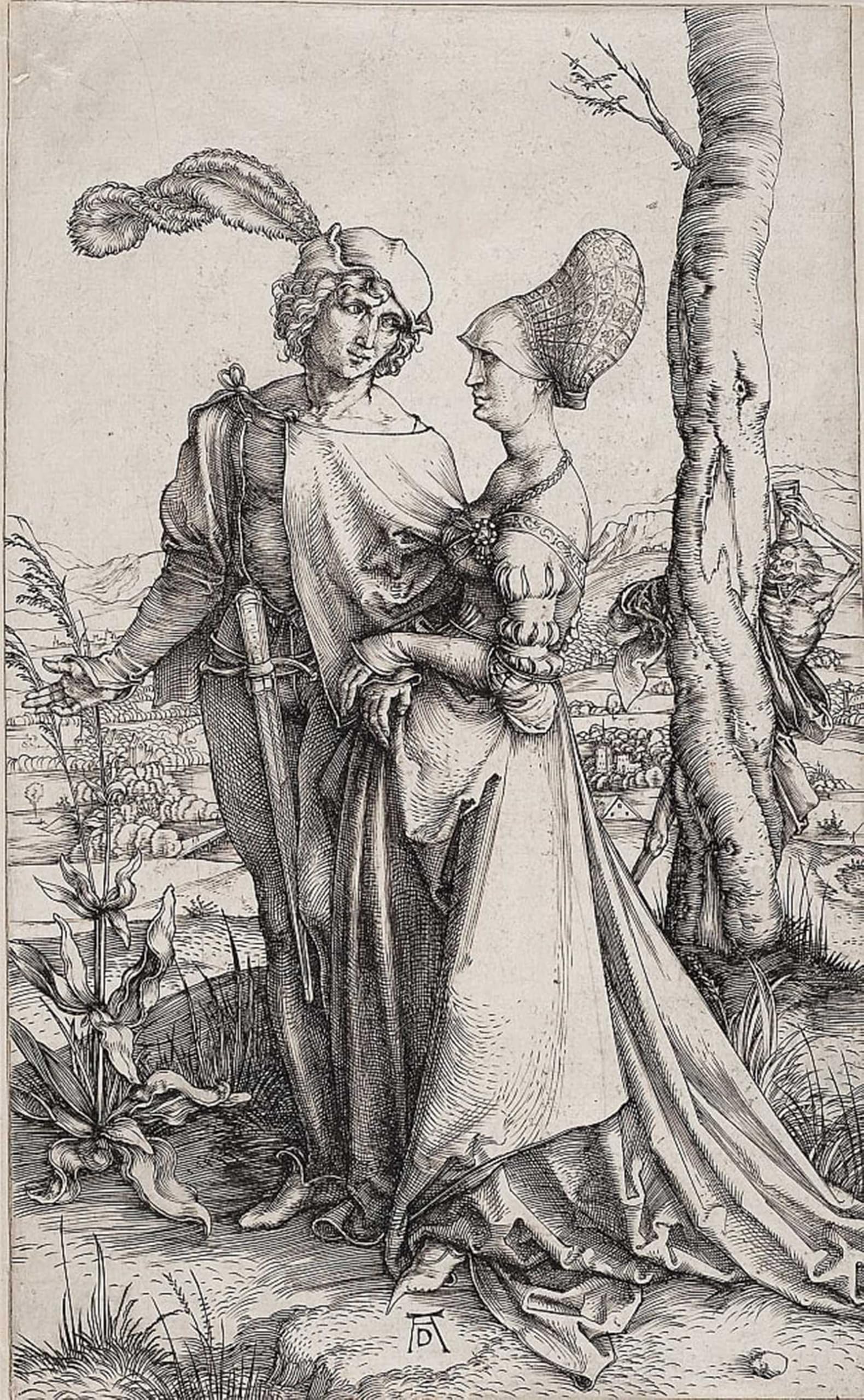 RZHRHJES Vintage Wall Art Picture on Canvas Wall Art Poster Young Couple Threatened by Death the Promenade by Albrecht Dürer Canvas Poster for Home Decor 60x90cm