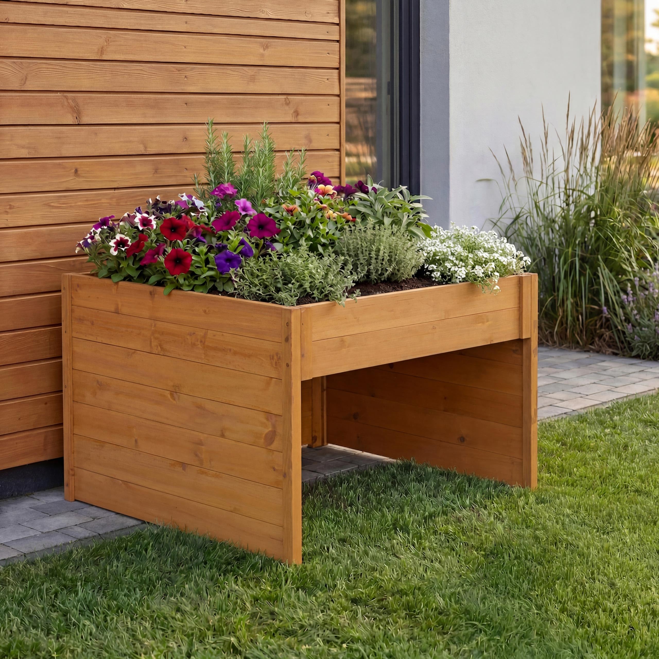 Garage pour Robot Tondeuse avec bac à Plantes HWC-Q17 50x70x80 cm Naturel