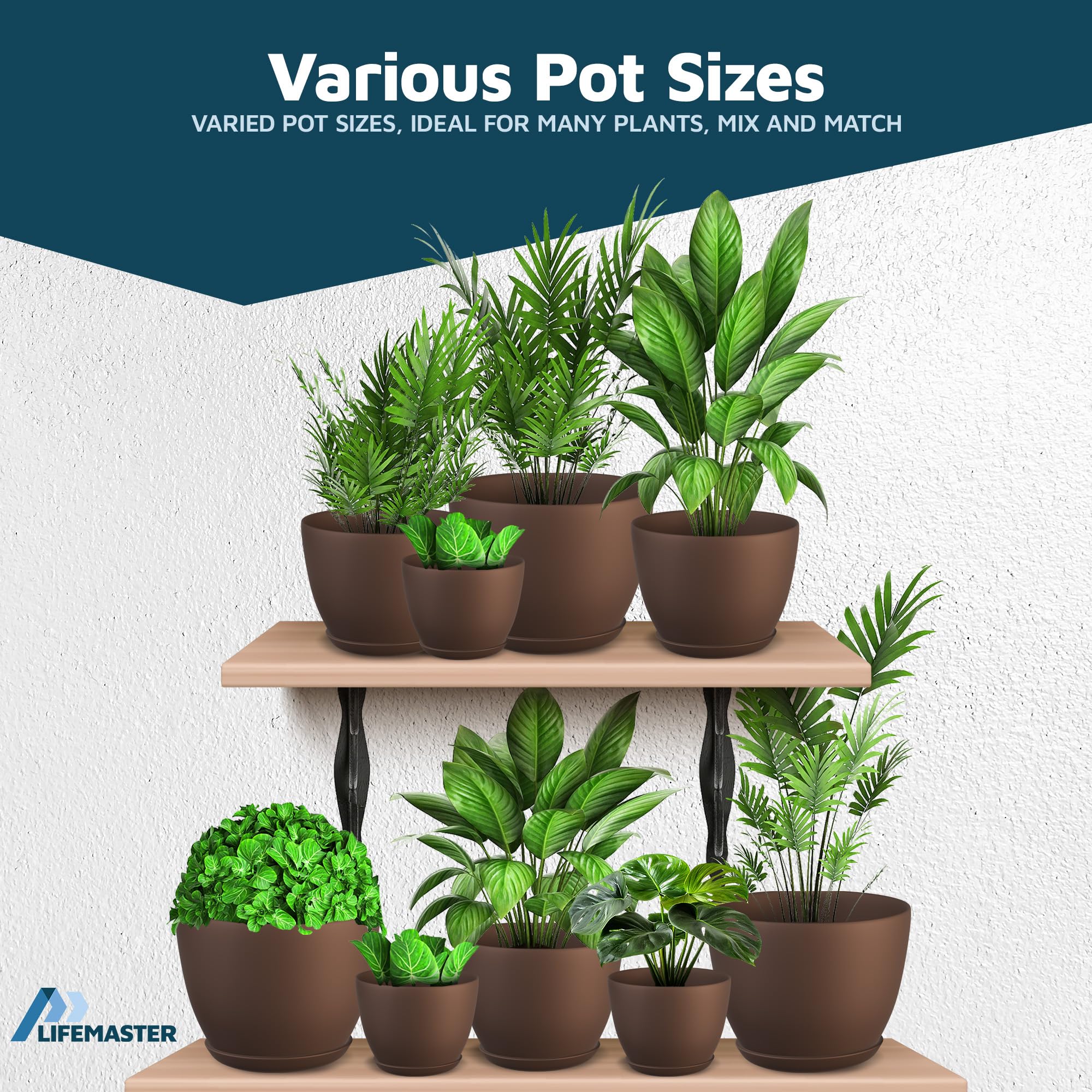Lifemaster Planter Pots with Drainage Holes, Lightweight, Durable & Space-Saving Pots for Indoor and Outdoor - Image 4