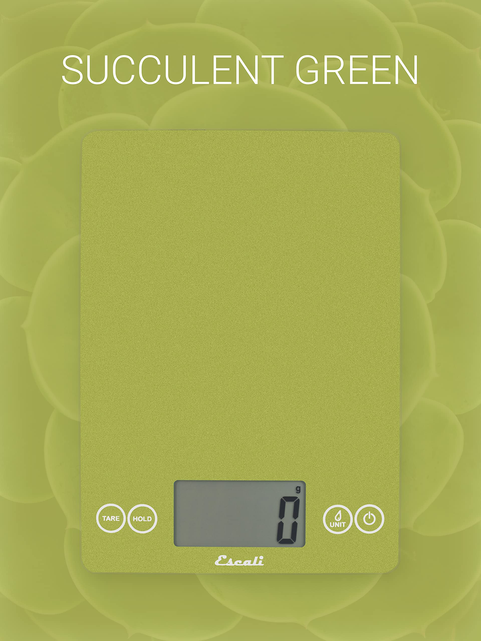 Escali 157SCG Báscula de Cocina Arti Glass, Báscula Digital con Pantalla LCD, Accesorio de Menaje de Cocina, Negocios y Ocio, 6.8 kg, Verde Suculento, 23 x 16.5 x 2 cm