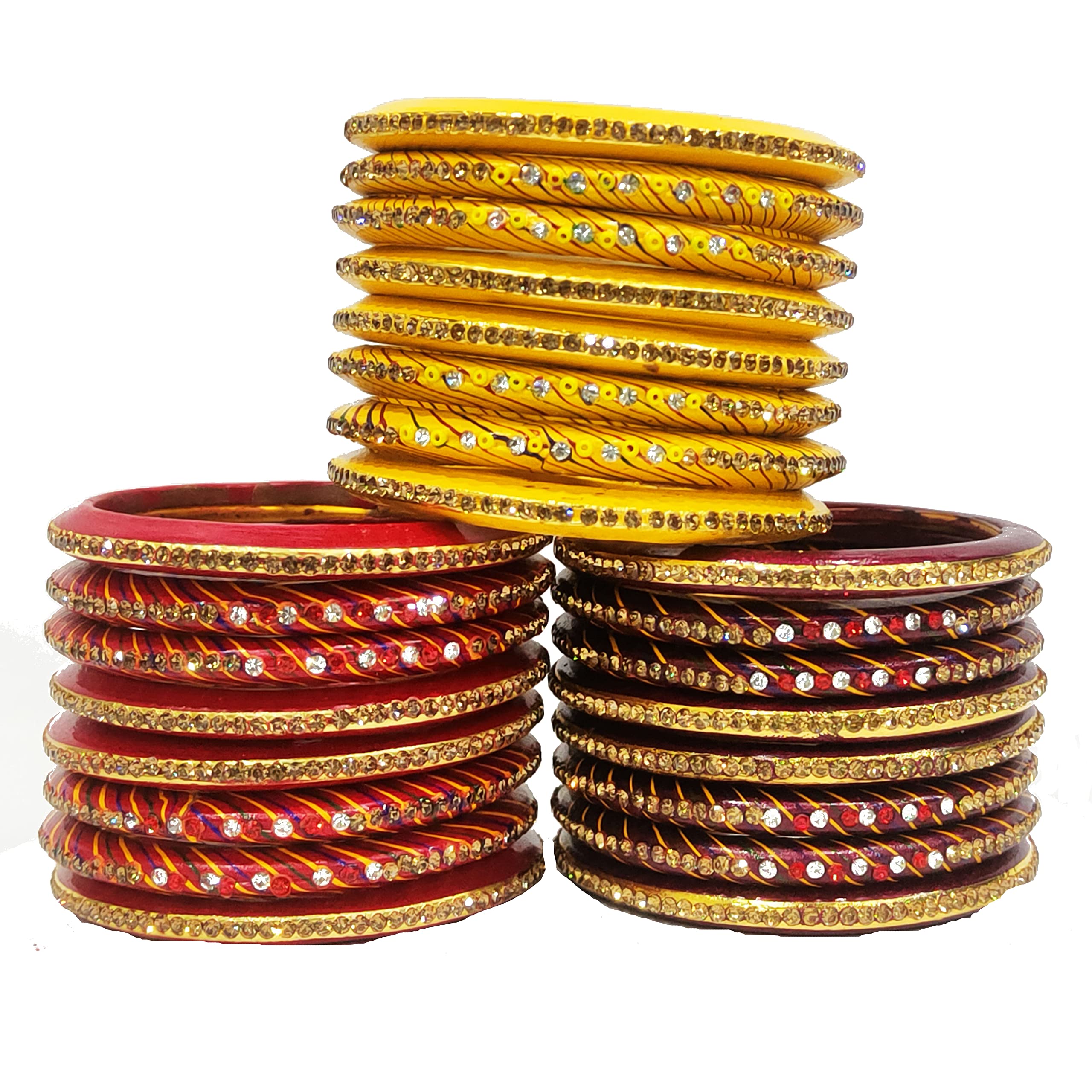 Lahthi Wala Lac Bangles - Jaipuri Lakh Bangle 4 pis Handmade Lac Bangles for Women, Ethnic Wedding Set For Girls & Ladies, Gift For Wife 24 Pcs, combo pack of 3 size 2.2 Red, Maroon & Yellow (B0C1NW62WZ) Amazon Price History, Amazon Price Tracker