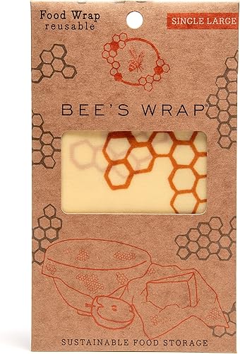 Bee's Wrap - Paquete individual grande - Fabricado en los Estados Unidos con algodón orgánico certificado - Sin plástico y silicona - Envoltura de